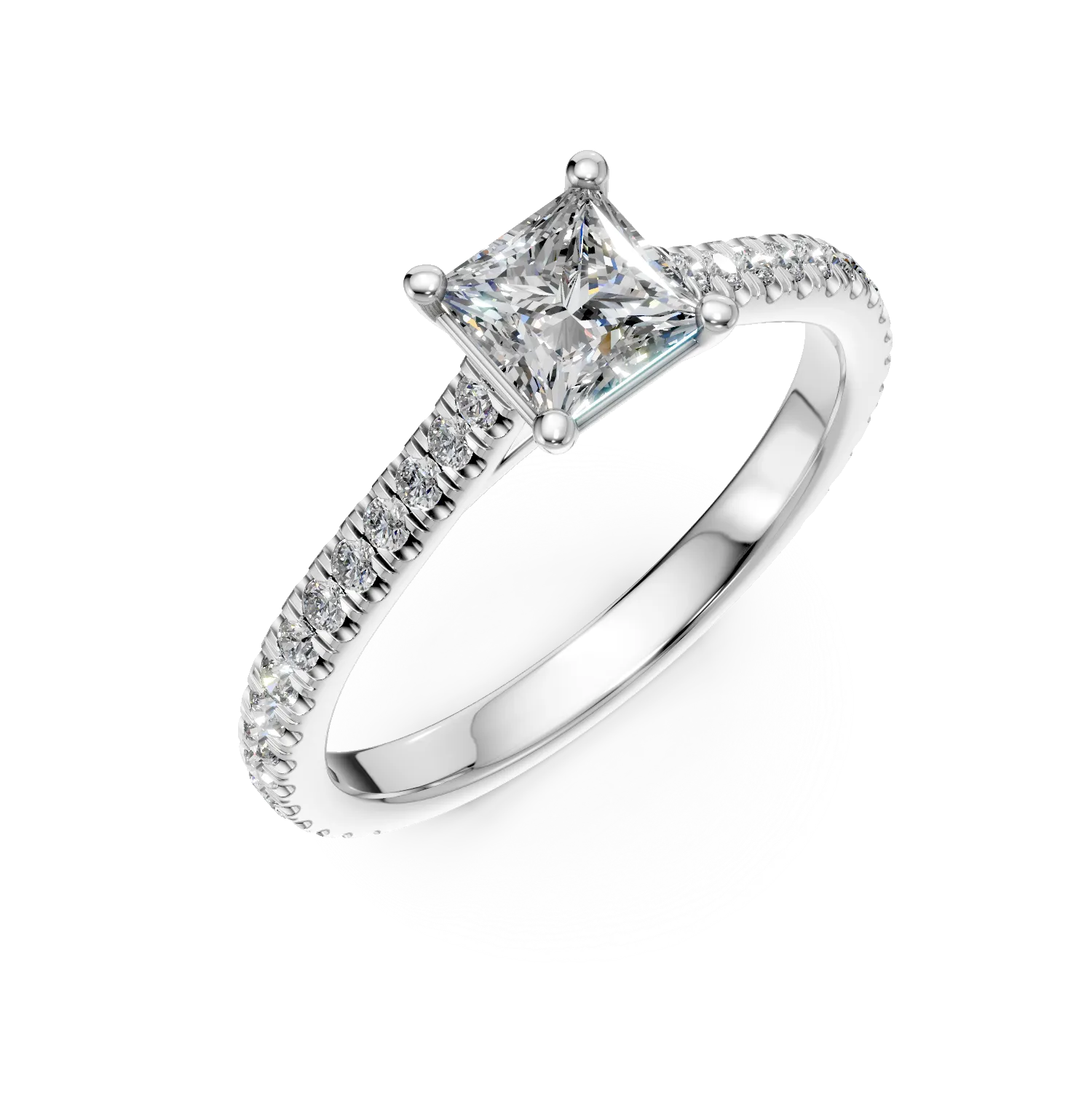 Inel de logodna din platina cu diamant princess de 0.6ct si diamante de 0.1ct 1 Inel de logodna din platina cu diamant princess de 0.6ct si diamante de 0.1ct