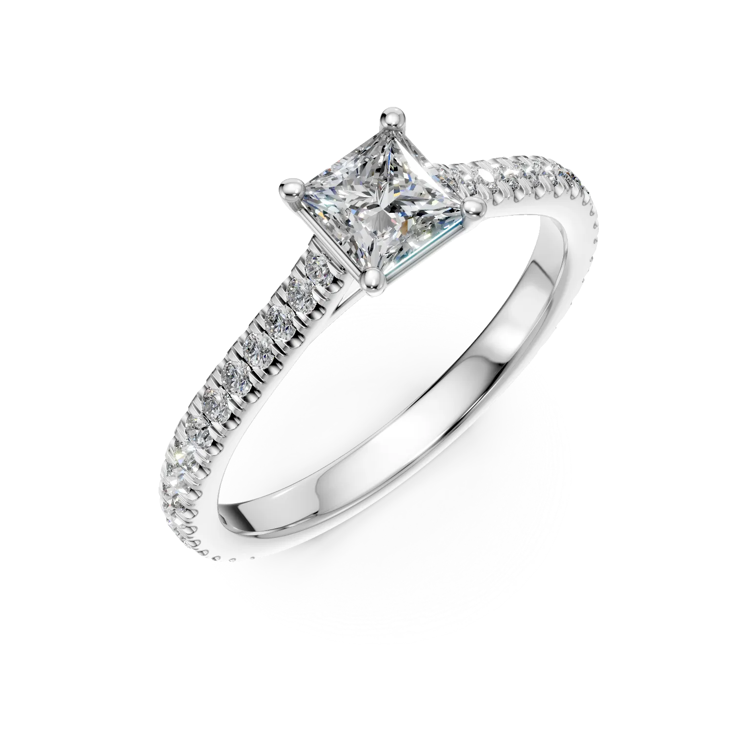 Inel de logodna din platina cu diamant princess de 0.6ct si diamante de 0.1ct 1 Inel de logodna din platina cu diamant princess de 0.6ct si diamante de 0.1ct
