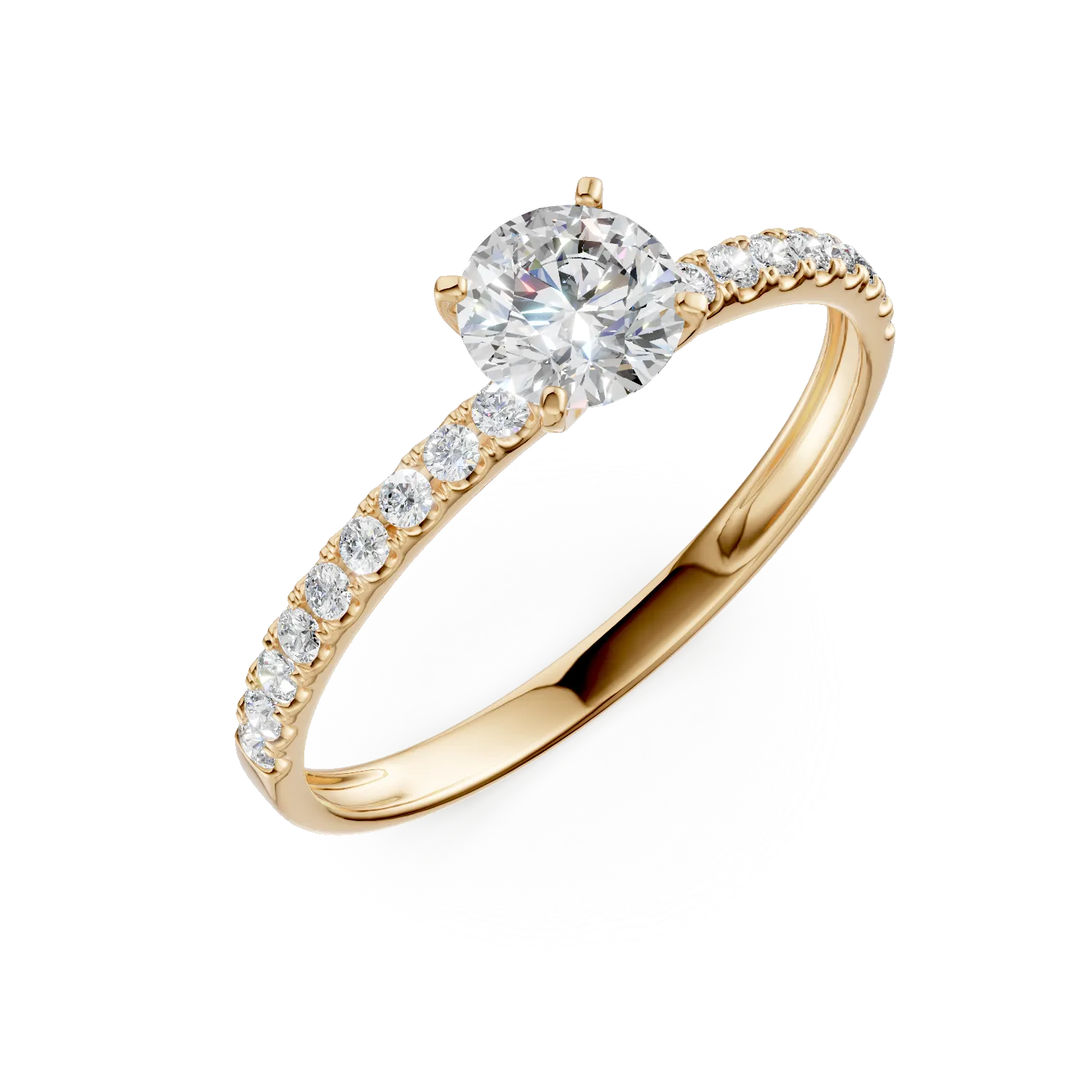 Inel de logodna solitaire pave din aur galben cu zirconia 1 Inel de logodna solitaire pave din aur galben cu zirconia
