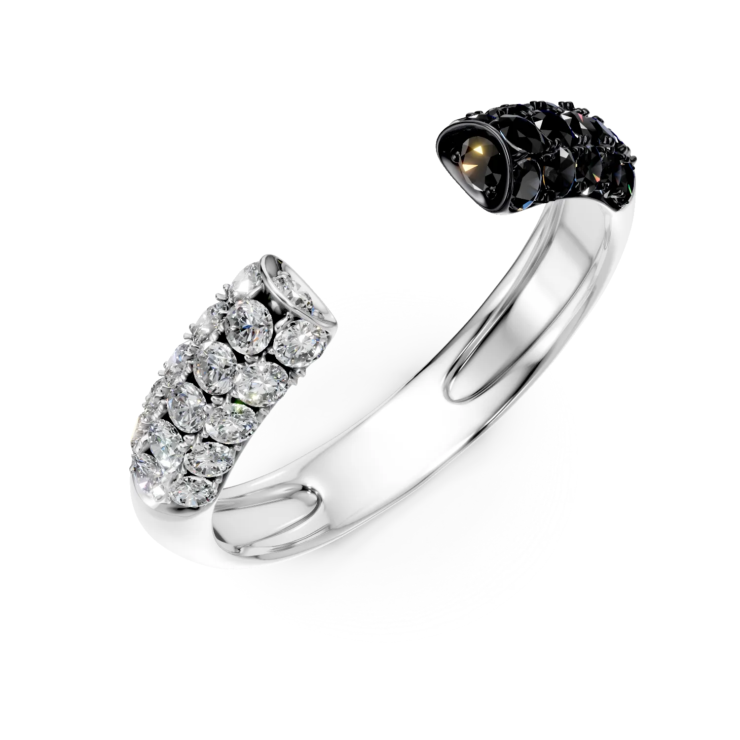 Inel deschis din aur alb cu diamante negre si incolore de 0.8ct 1 Inel deschis din aur alb cu diamante negre si incolore de 0.8ct