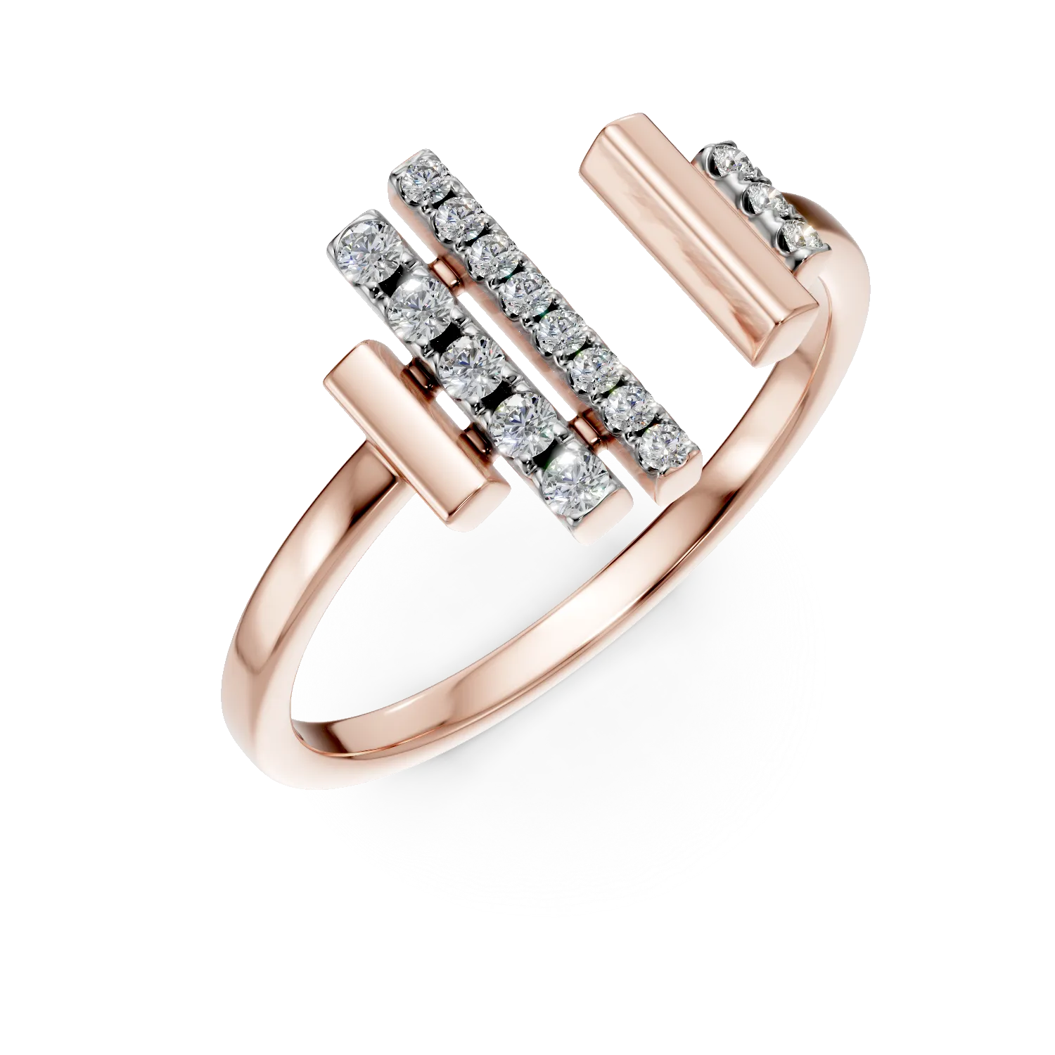 Inel deschis din aur roz cu diamante de 0.1ct 1 Inel deschis din aur roz cu diamante de 0.1ct