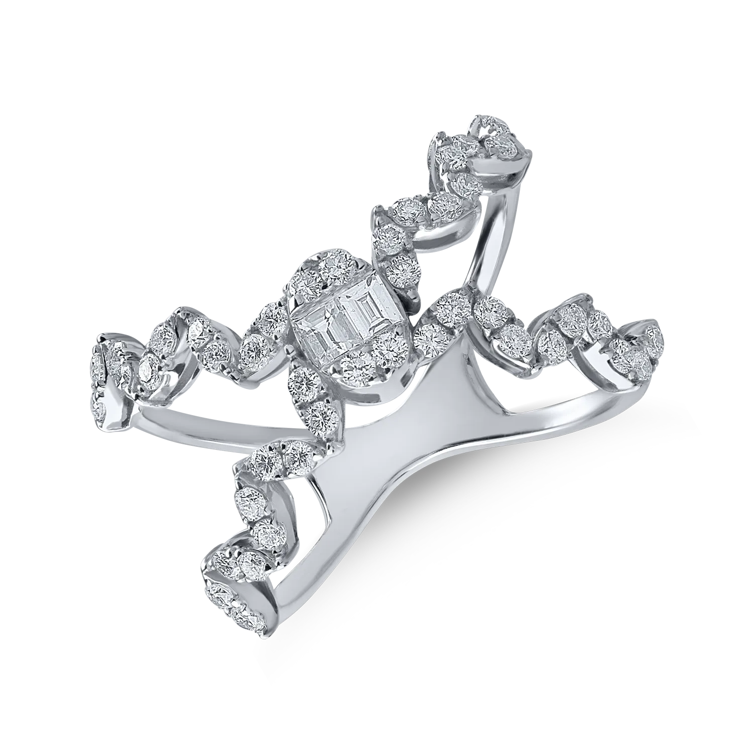 Inel din aur alb cu diamante baguette si rotunde de 0.6ct 1 Inel din aur alb cu diamante baguette si rotunde de 0.6ct