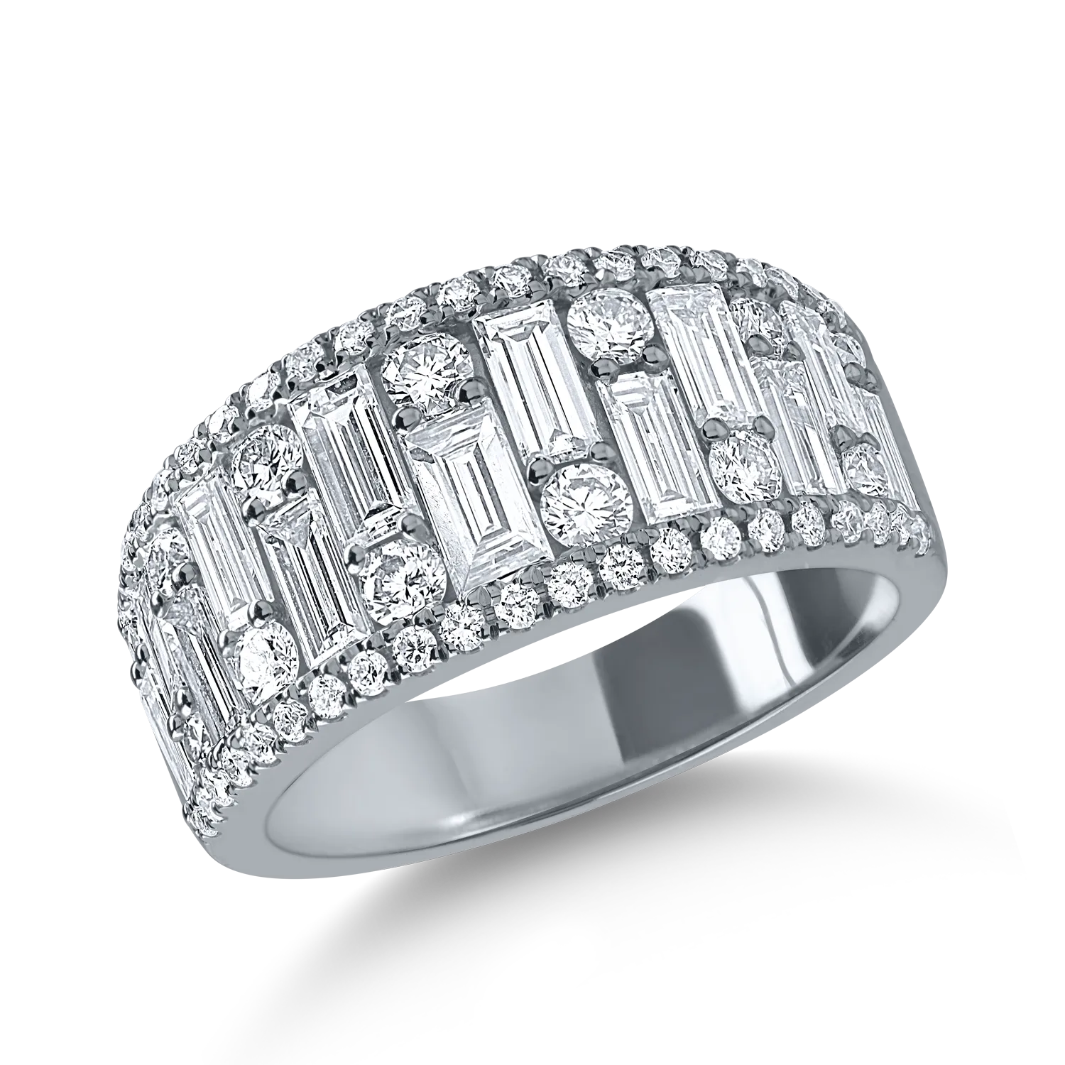 Inel din aur alb cu diamante baguette si rotunde de 2ct 1 Inel din aur alb cu diamante baguette si rotunde de 2ct