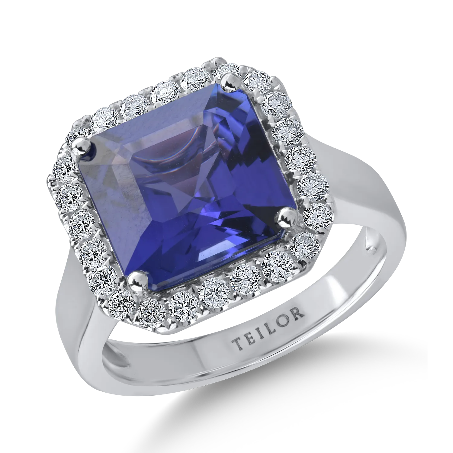Inel din aur alb cu tanzanit de 5.45ct si diamante de 0.5ct 1 Inel din aur alb cu tanzanit de 5.45ct si diamante de 0.5ct