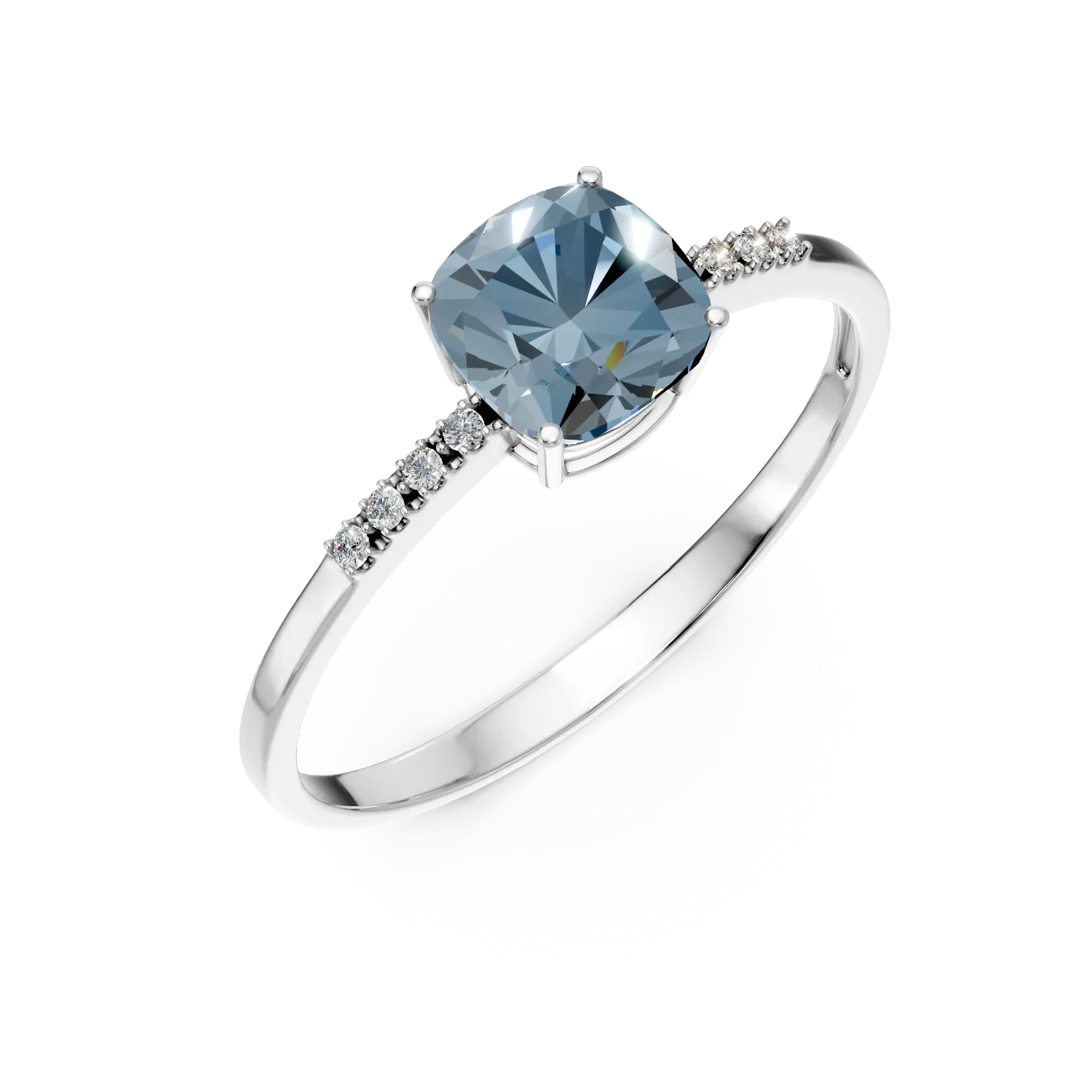 Inel din aur alb cu topaz swiss blue de 1.1ct si diamante de 0.02ct 1 Inel din aur alb cu topaz swiss blue de 1.1ct si diamante de 0.02ct