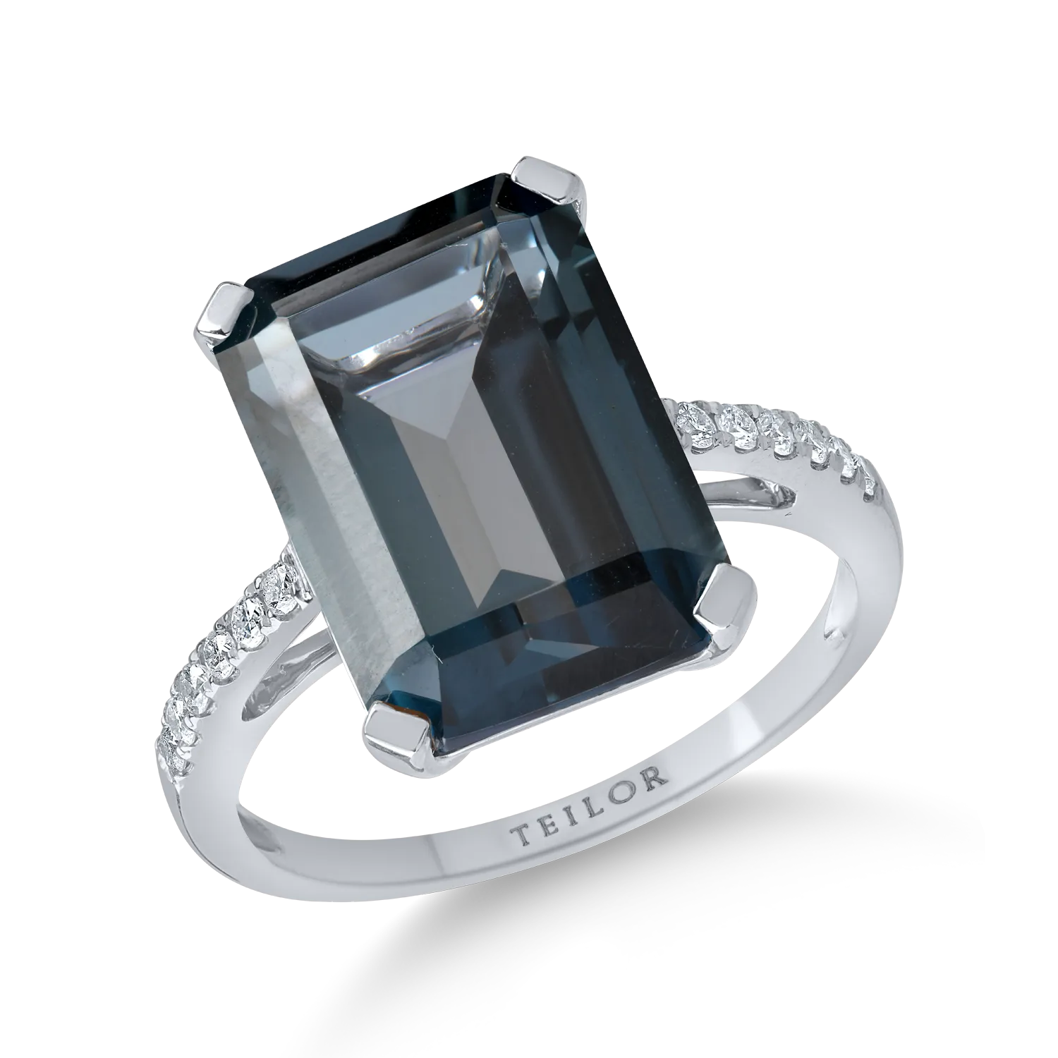 Inel din aur alb cu un topaz London blue octogonal de 7.9ct si diamante de 0.1ct 1 Inel din aur alb cu un topaz London blue octogonal de 7.9ct si diamante de 0.1ct
