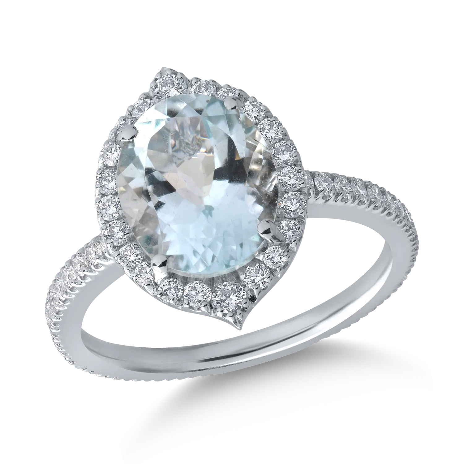 Inel din aur alb cu acvamarin oval de 2.5ct si diamante de 0.5ct 1 Inel din aur alb cu acvamarin oval de 2.5ct si diamante de 0.5ct