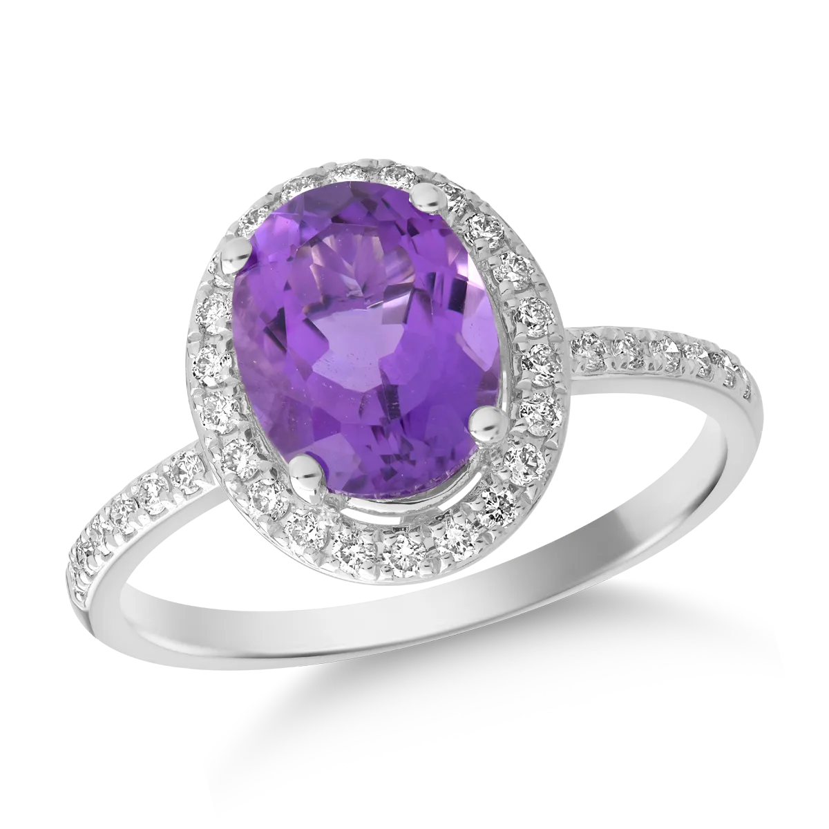 Inel din aur alb cu ametist oval de 2ct si diamante de 0.2ct 1 Inel din aur alb cu ametist oval de 2ct si diamante de 0.2ct