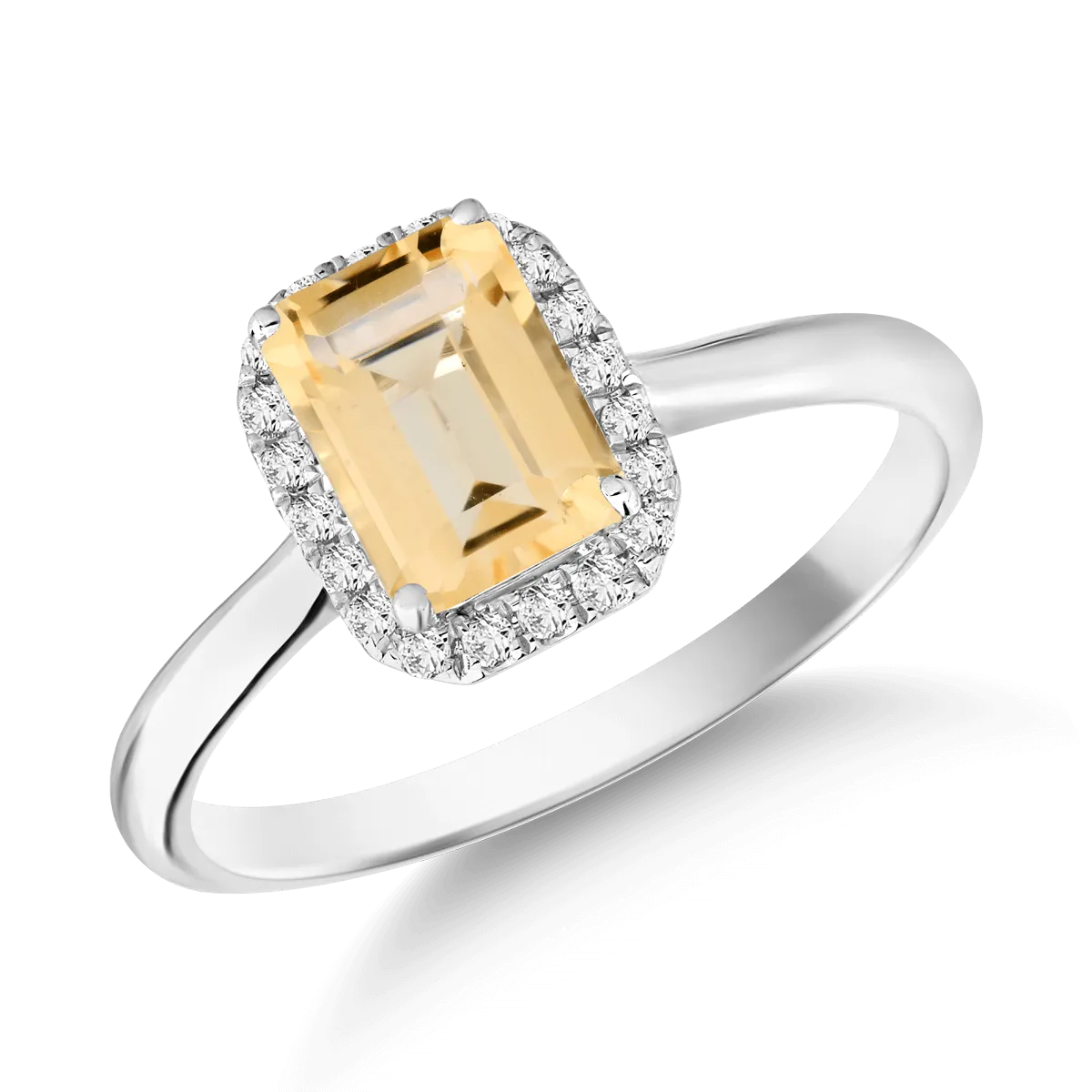Inel din aur alb cu citrin emerald de 0.8ct si diamante de 0.1ct 1 Inel din aur alb cu citrin emerald de 0.8ct si diamante de 0.1ct
