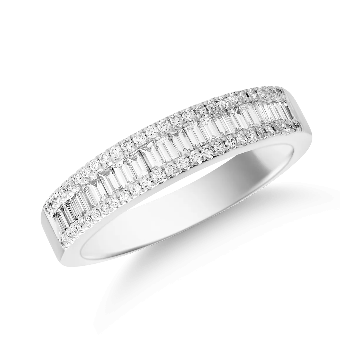 Inel din aur alb cu diamante baguette si rotunde de 0.48ct 1 Inel din aur alb cu diamante baguette si rotunde de 0.48ct