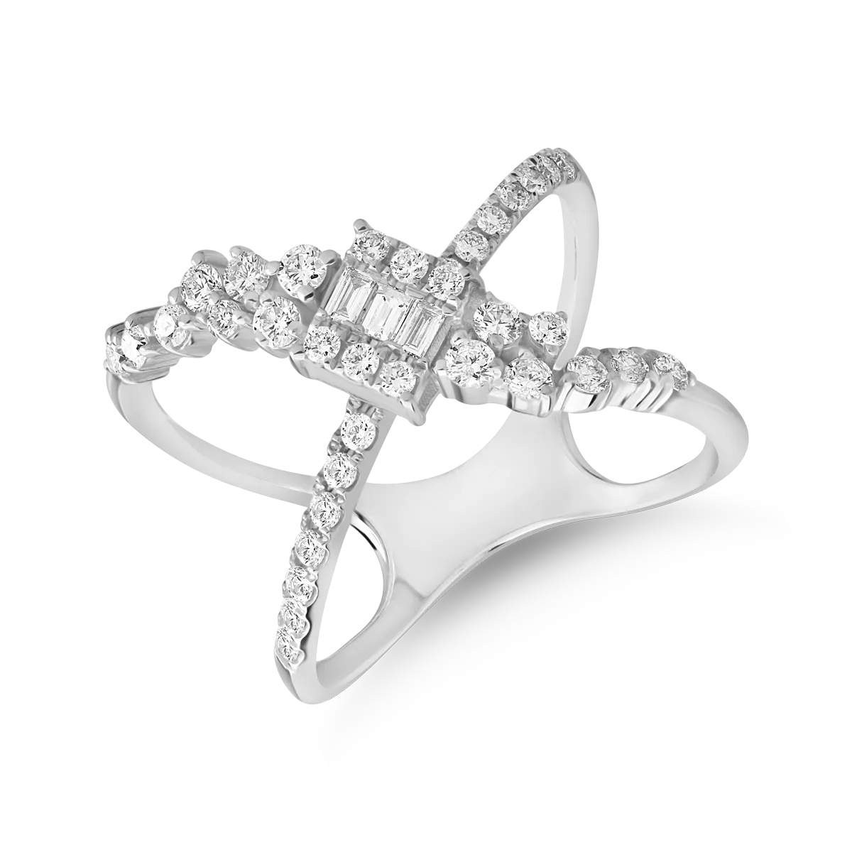 Inel din aur alb cu diamante baguette si rotunde de 0.7ct 1 Inel din aur alb cu diamante baguette si rotunde de 0.7ct