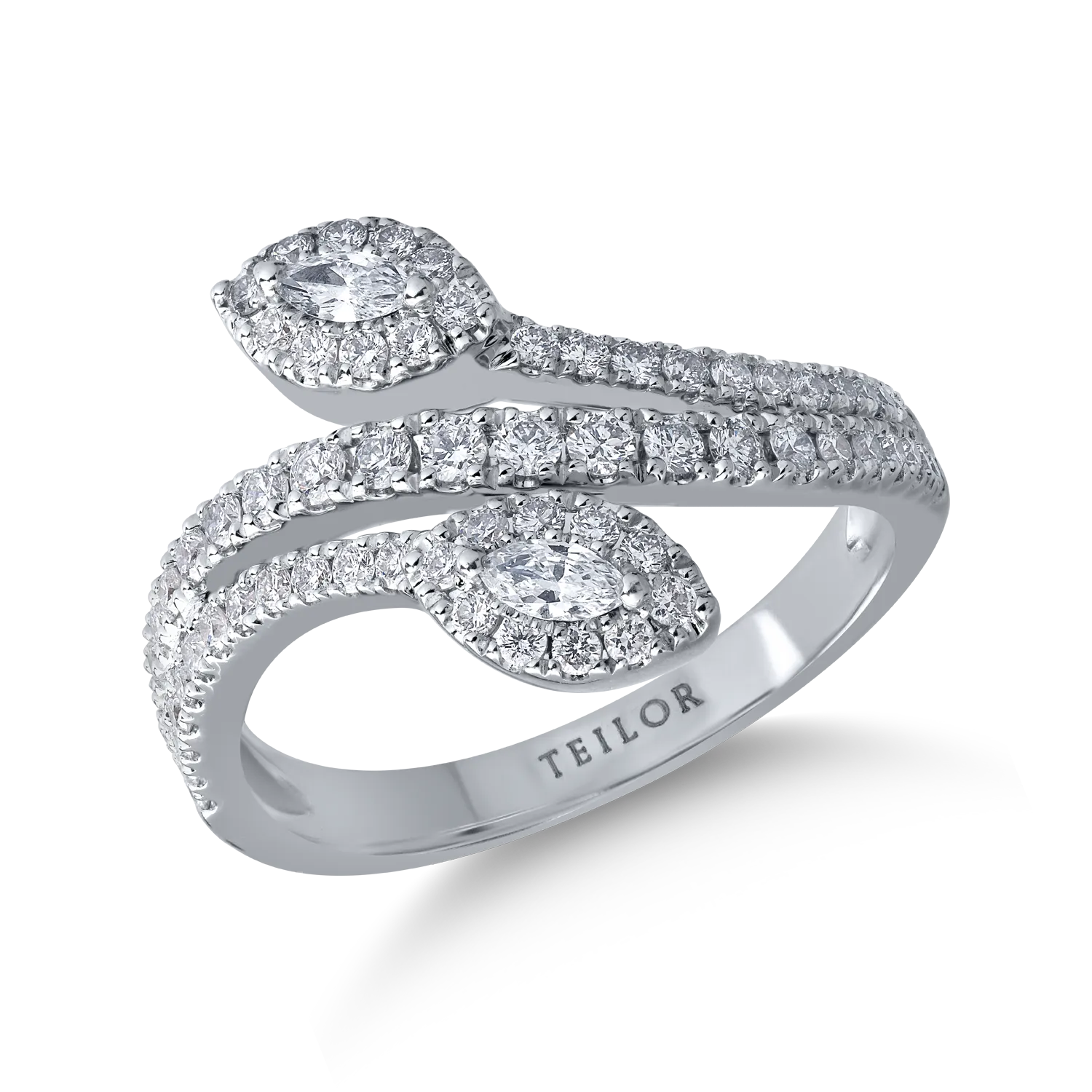 Inel din aur alb cu diamante marquise si rotunde de 0.7ct 1 Inel din aur alb cu diamante marquise si rotunde de 0.7ct
