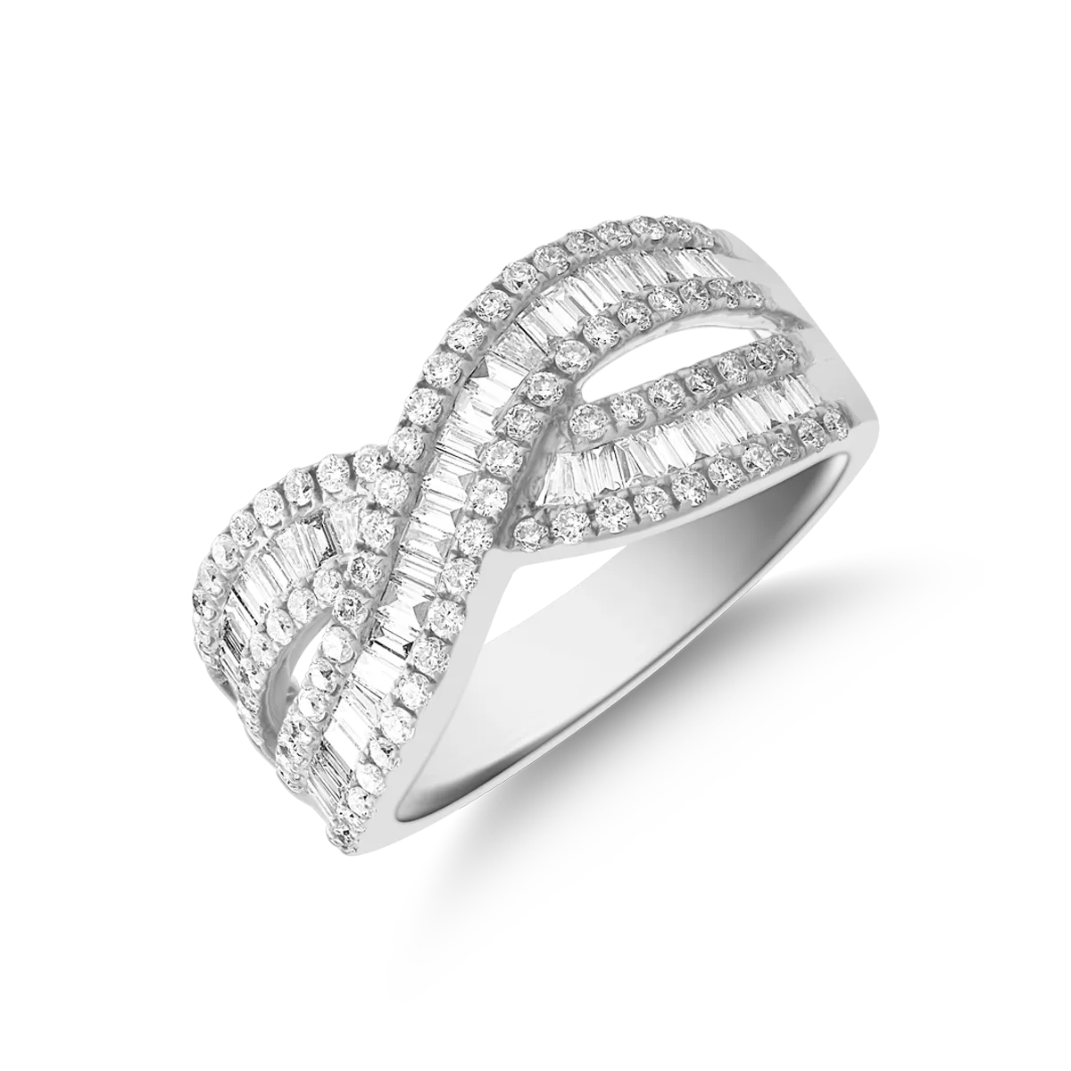 Inel din aur alb cu diamante baguette si rotunde de 0.9ct 1 Inel din aur alb cu diamante baguette si rotunde de 0.9ct