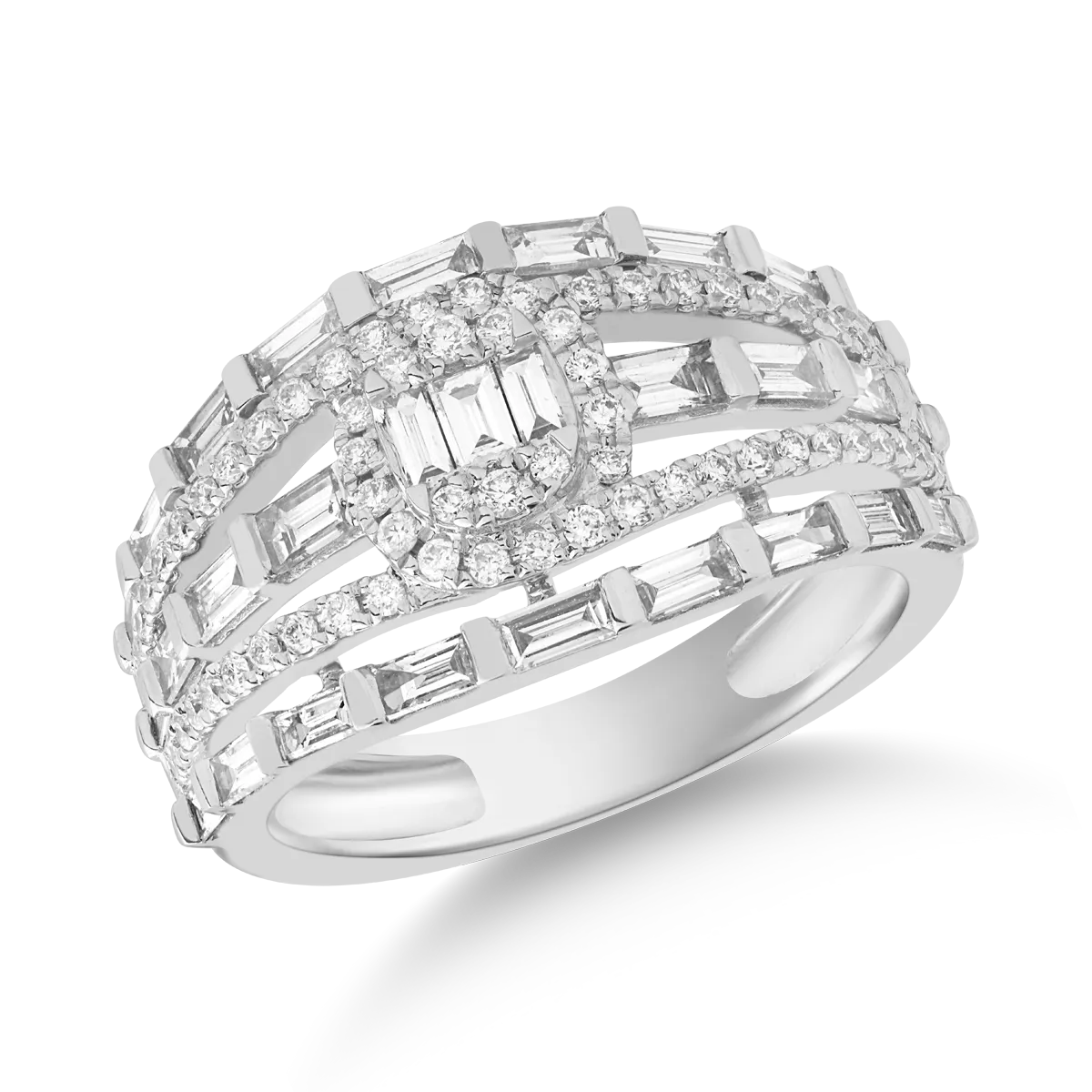Inel din aur alb cu diamante baguette si rotunde de 0.9ct 1 Inel din aur alb cu diamante baguette si rotunde de 0.9ct