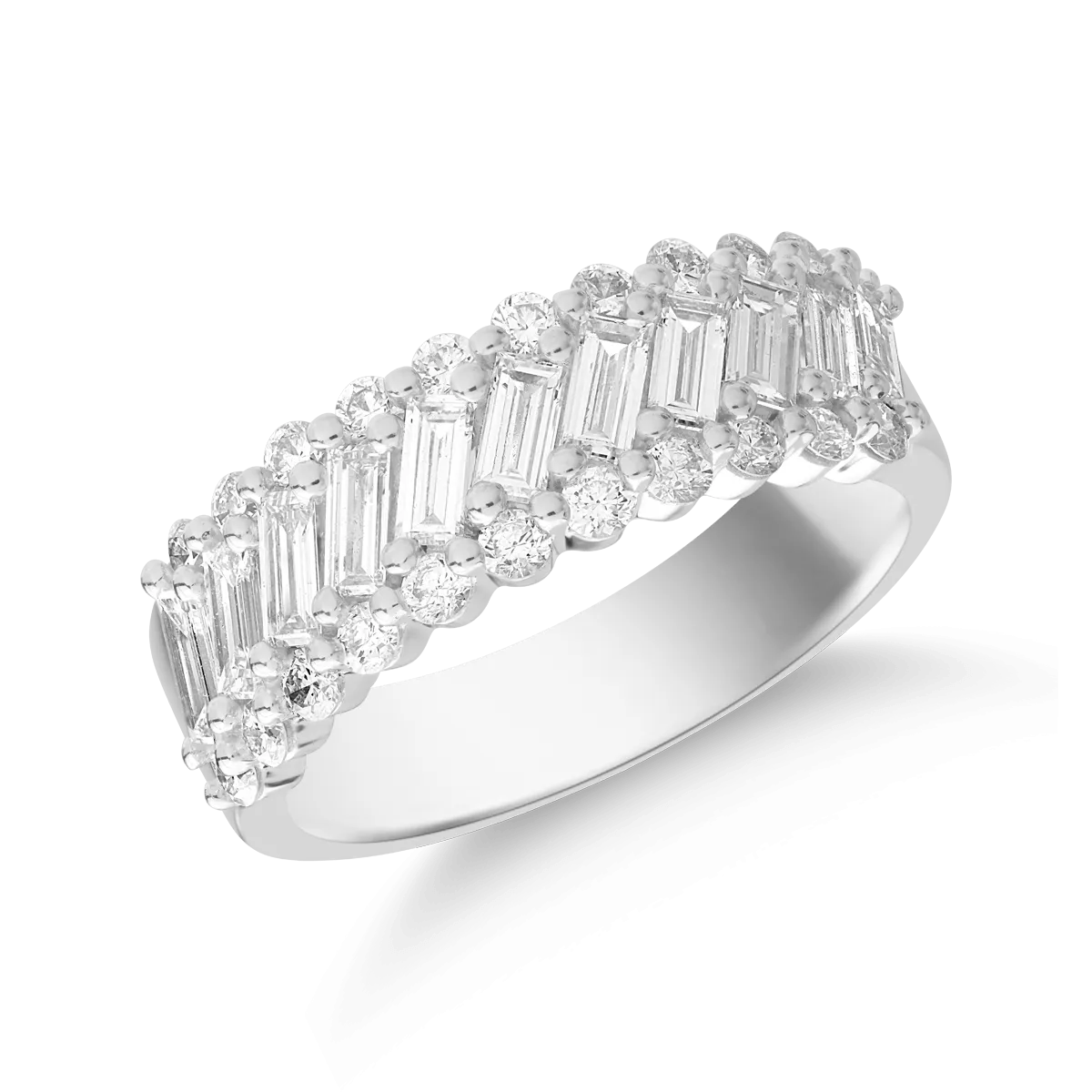 Inel din aur alb cu diamante baguette si rotunde de 1.4ct 1 Inel din aur alb cu diamante baguette si rotunde de 1.4ct