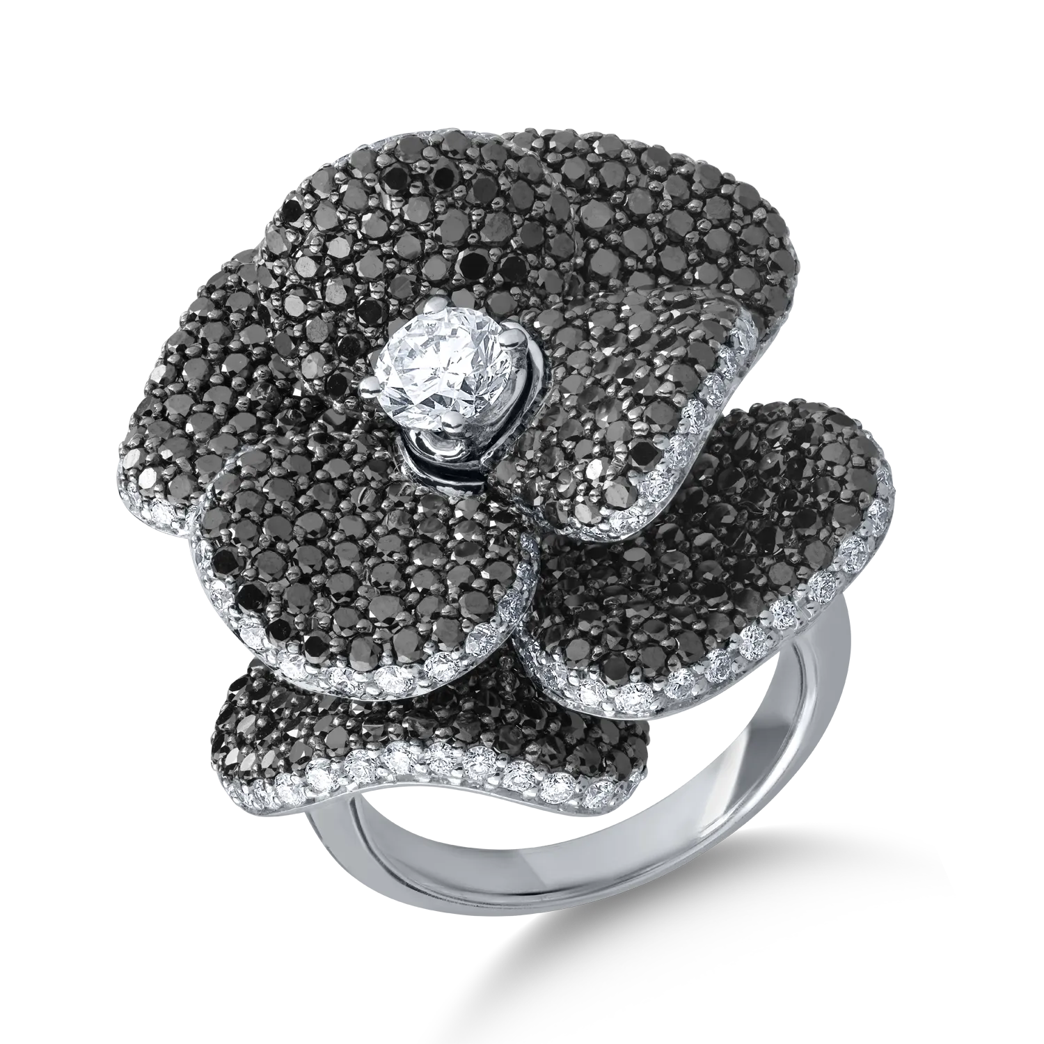 Inel din aur alb cu diamante negre de 4.83ct si diamante transparente de 2.04ct 1 Inel din aur alb cu diamante negre de 4.83ct si diamante transparente de 2.04ct