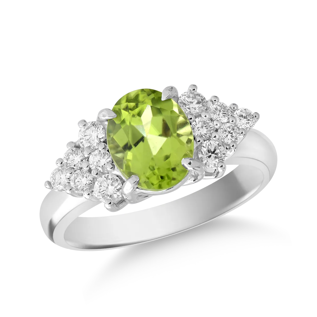 Inel din aur alb cu peridot oval de 2.1ct si diamante de 0.4ct 1 Inel din aur alb cu peridot oval de 2.1ct si diamante de 0.4ct