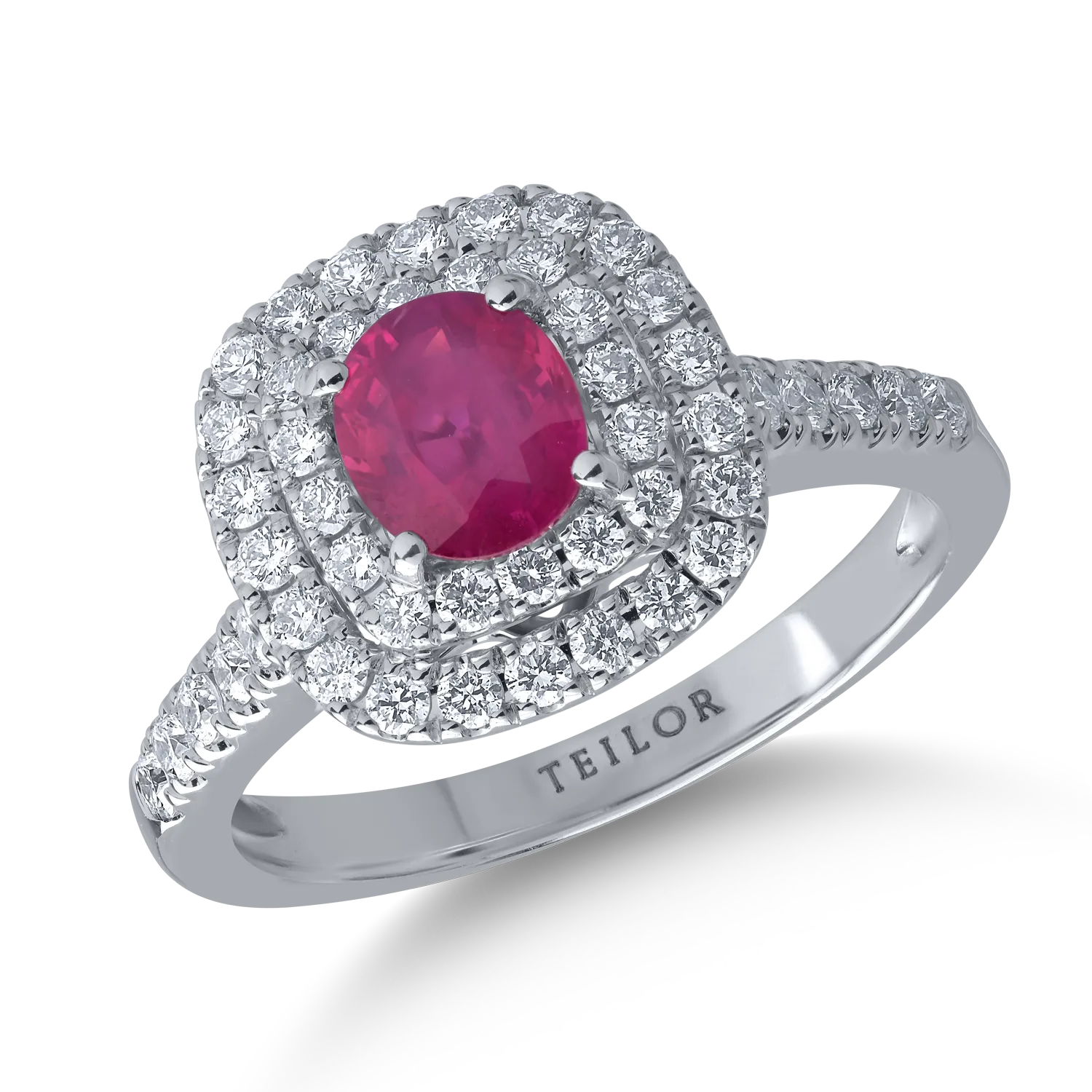 Inel din aur alb cu rubin de 0.84ct si diamante de 0.54ct 1 Inel din aur alb cu rubin de 0.84ct si diamante de 0.54ct