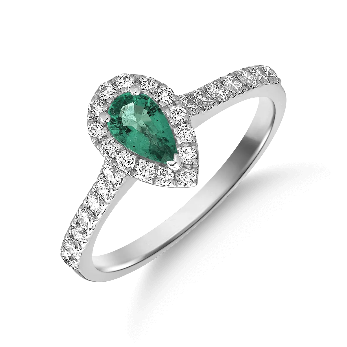 Inel din aur alb cu smarald pear de 0.3ct si diamante de 0.3ct 1 Inel din aur alb cu smarald pear de 0.3ct si diamante de 0.3ct