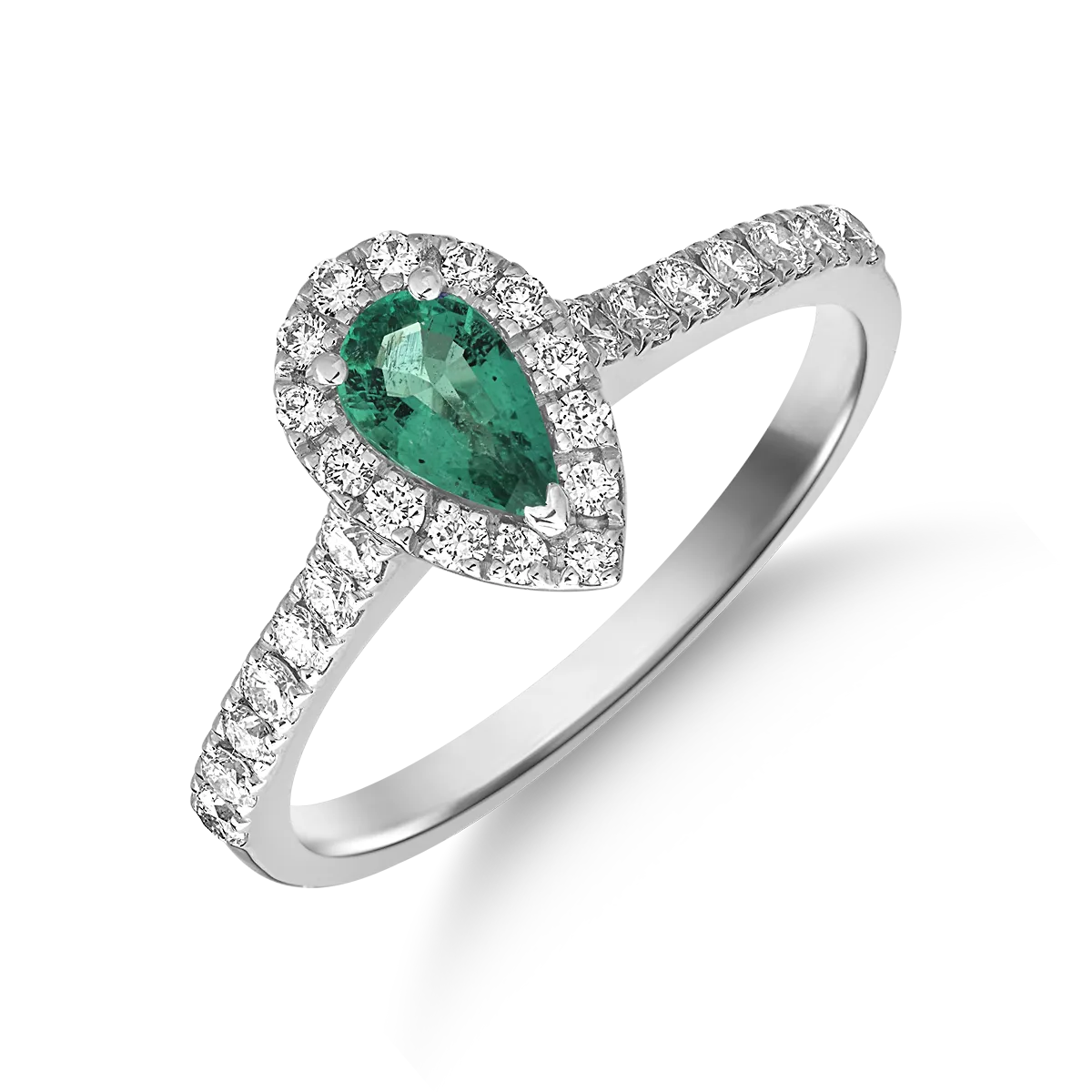 Inel din aur alb cu smarald pear de 0.4ct si diamante de 0.3ct 1 Inel din aur alb cu smarald pear de 0.4ct si diamante de 0.3ct