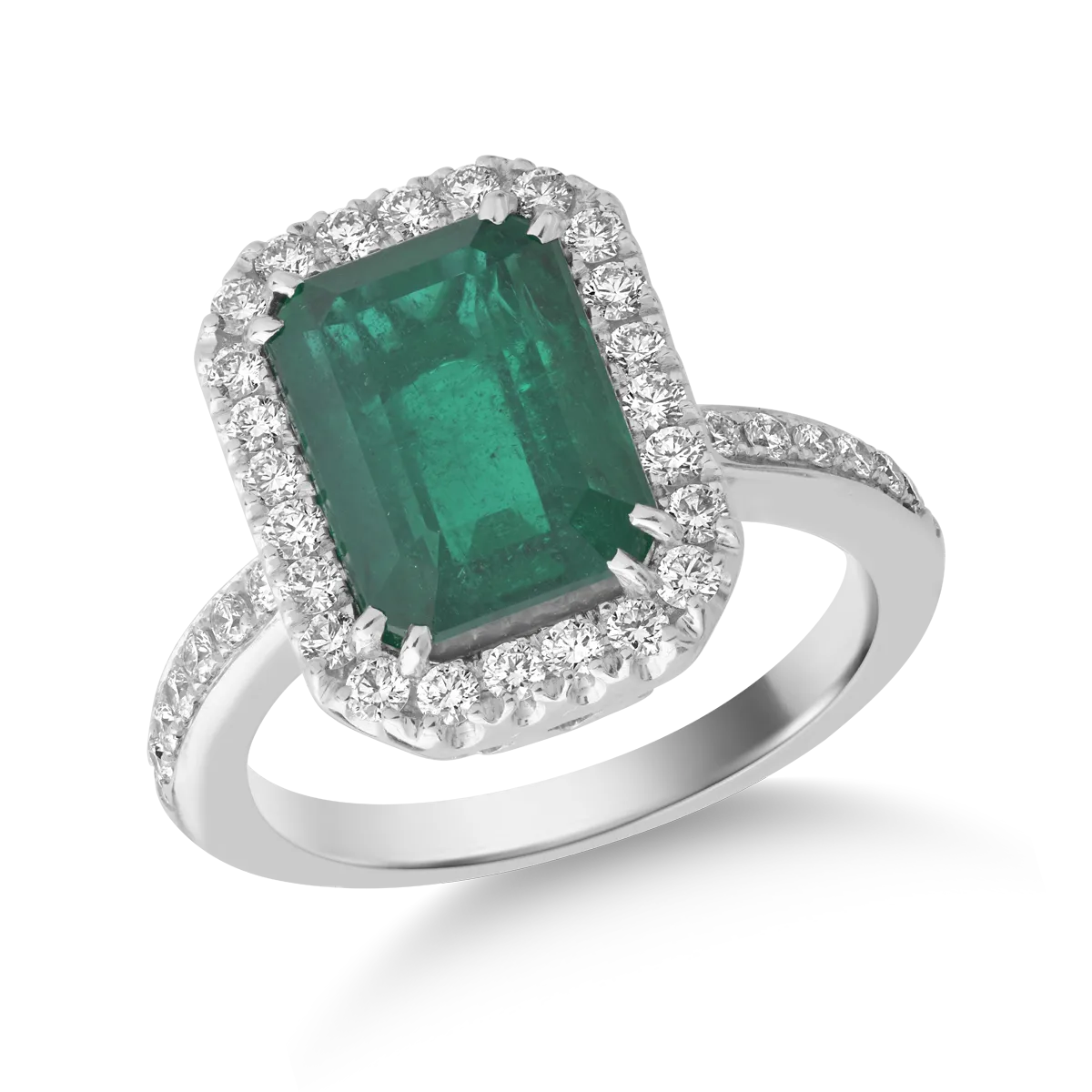 Inel din aur alb cu smarald octogonal de 4.68ct si diamante de 0.58ct 1 Inel din aur alb cu smarald octogonal de 4.68ct si diamante de 0.58ct