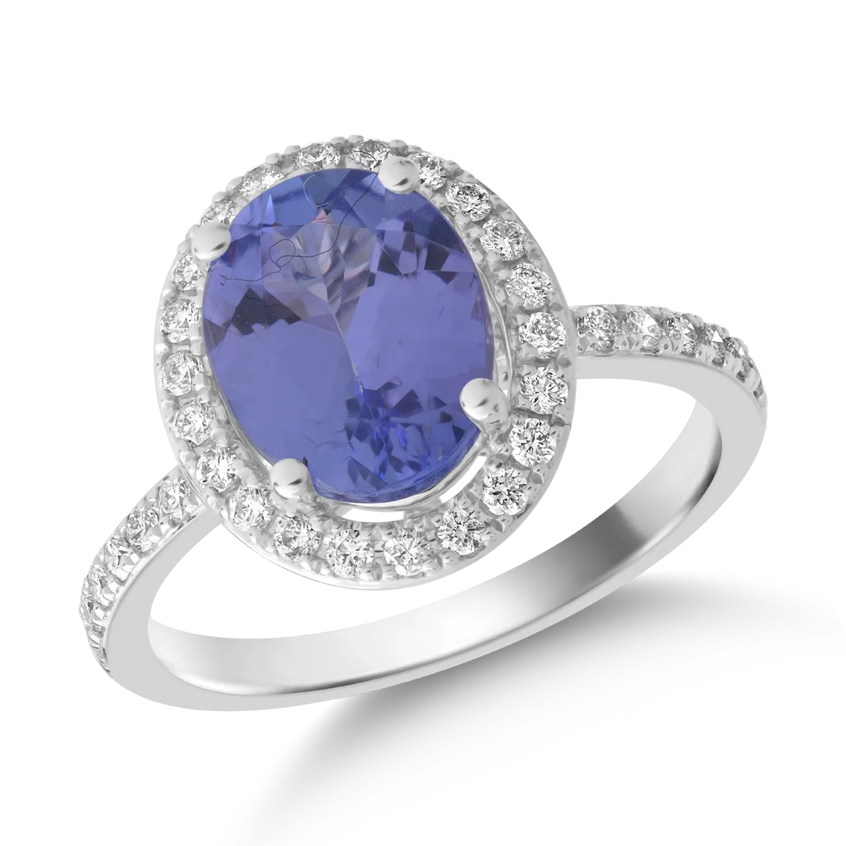 Inel din aur alb cu tanzanit oval de 2.1ct si diamante de 0.2ct 1 Inel din aur alb cu tanzanit oval de 2.1ct si diamante de 0.2ct