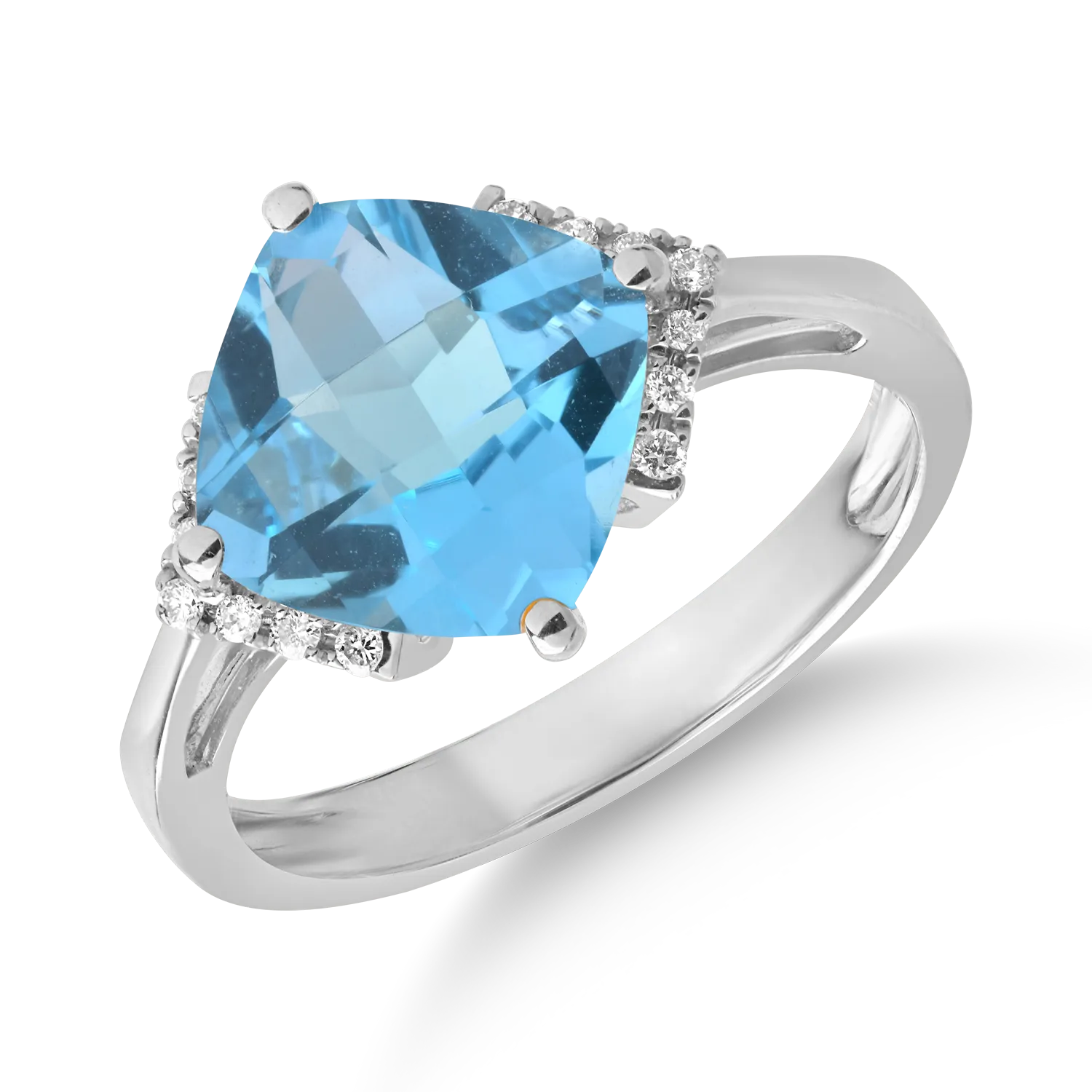 Inel din aur alb cu topaz albastru cushion de 3.6ct si diamante de 0.08ct 1 Inel din aur alb cu topaz albastru cushion de 3.6ct si diamante de 0.08ct