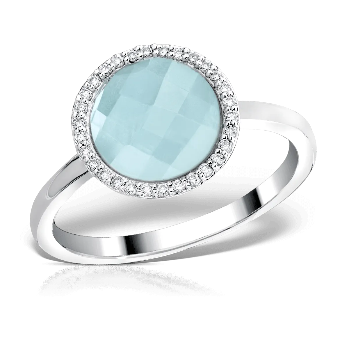 Inel din aur alb cu topaz albastru deschis de 3.52ct si diamante de 0.112ct 1 Inel din aur alb cu topaz albastru deschis de 3.52ct si diamante de 0.112ct