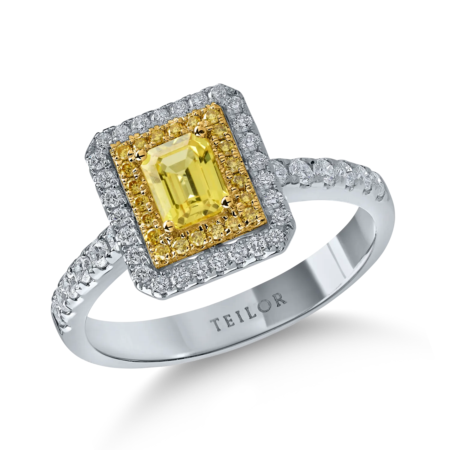 Inel din aur alb-galben cu diamante de 0.4ct si safire galbene octogonale de 0.5ct 1 Inel din aur alb-galben cu diamante de 0.4ct si safire galbene octogonale de 0.5ct