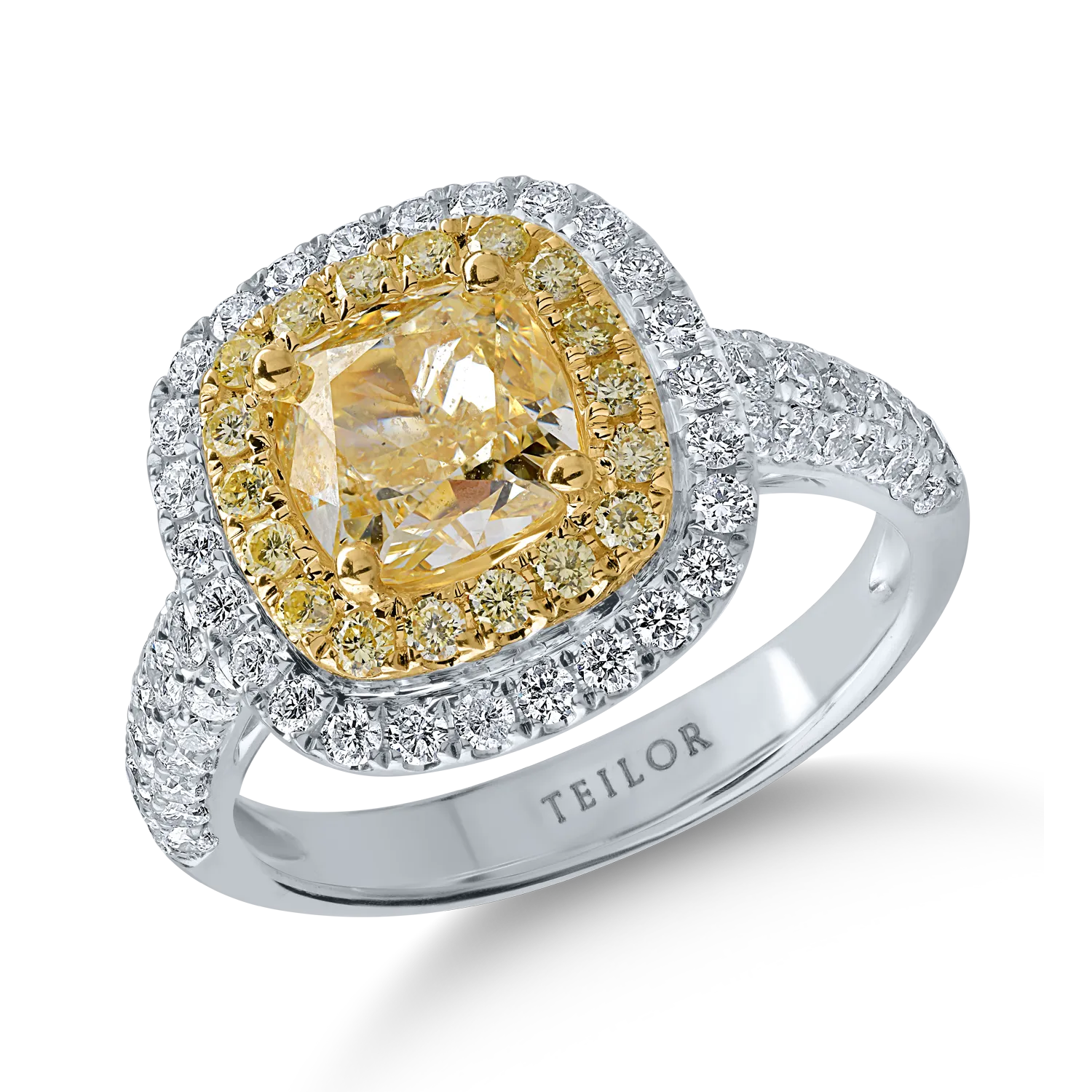 Inel din aur alb-galben cu diamante galbene de 2.31ct si diamante transparente de 0.87ct 1 Inel din aur alb-galben cu diamante galbene de 2.31ct si diamante transparente de 0.87ct