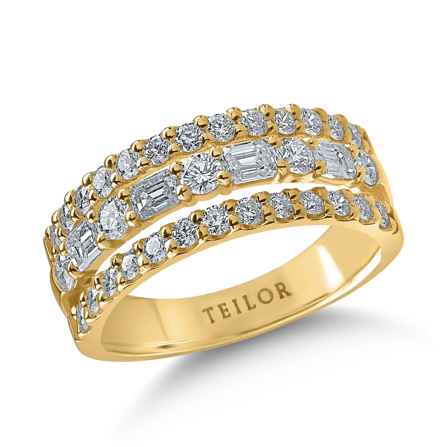Inel din aur galben cu diamante microsetting baguette si rotunde de 1.2ct 1 Inel din aur galben cu diamante microsetting baguette si rotunde de 1.2ct