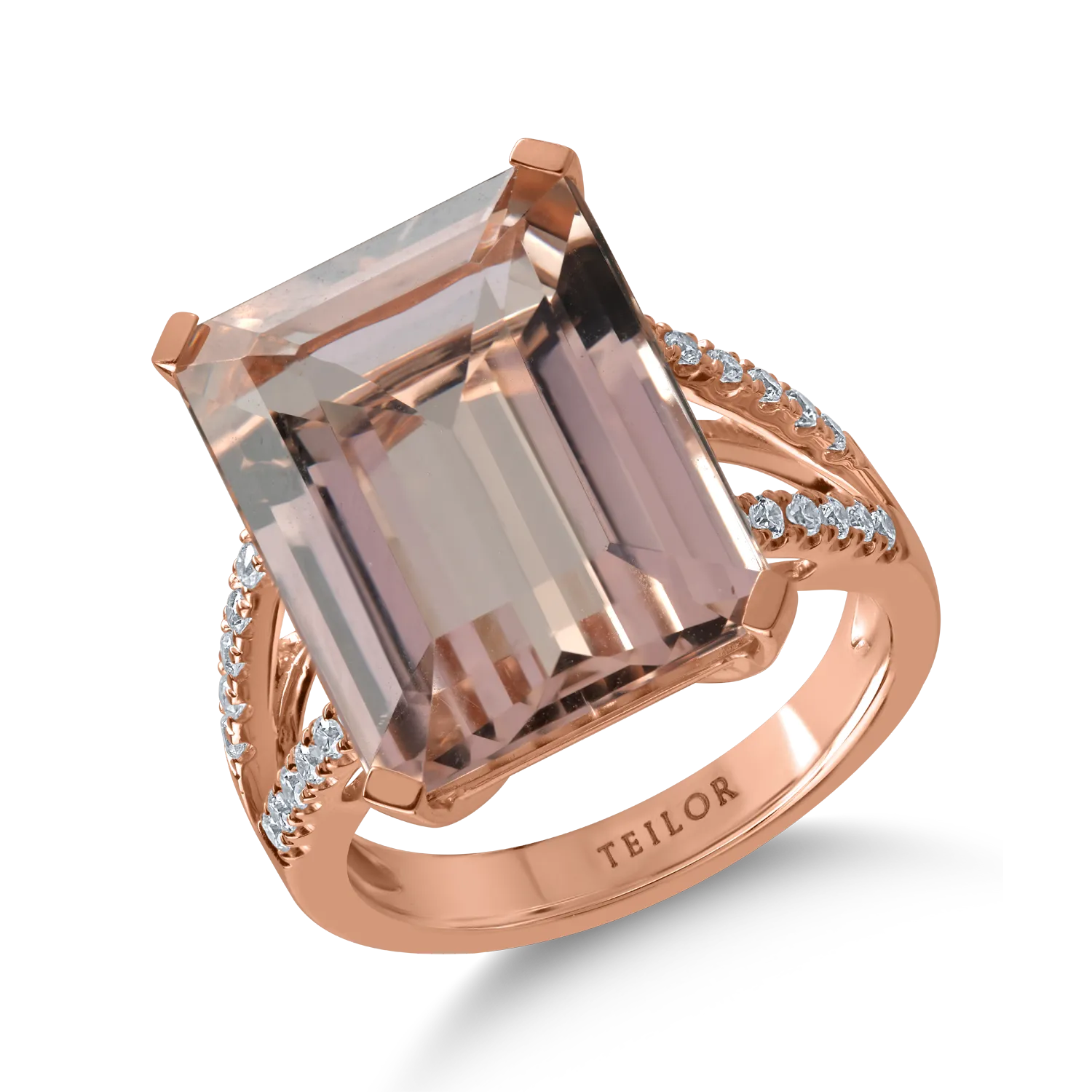 Inel din aur roz cu morganit octogonal de 11.3ct si diamante de 0.2ct 1 Inel din aur roz cu morganit octogonal de 11.3ct si diamante de 0.2ct