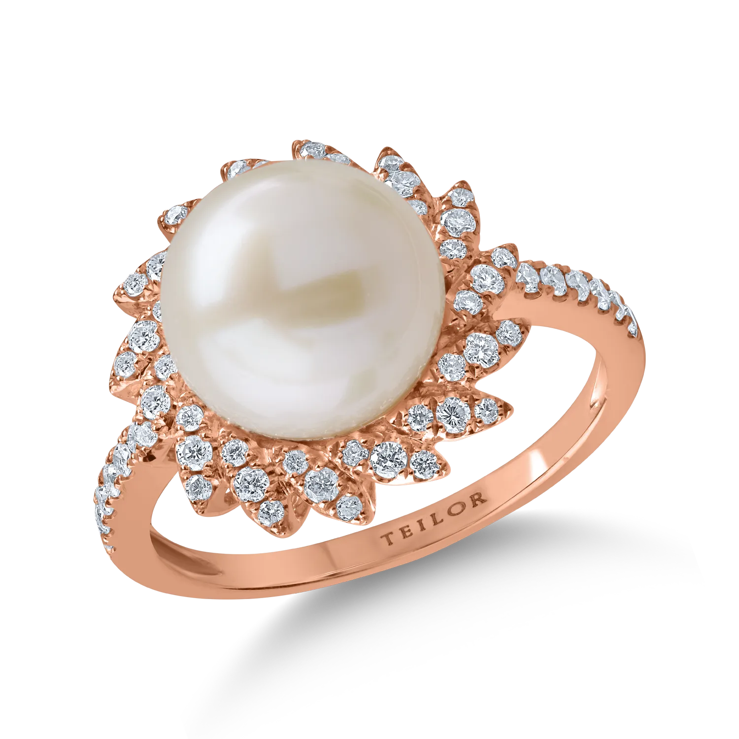 Inel din aur roz cu perla de cultura de 6.3ct si diamante de 0.3ct 1 Inel din aur roz cu perla de cultura de 6.3ct si diamante de 0.3ct