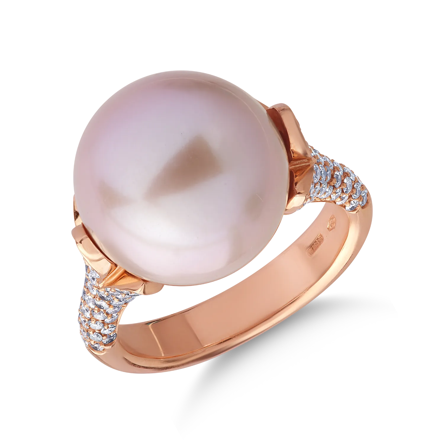 Inel din aur roz cu perla de cultura de 18.7ct si diamante de 0.83ct 1 Inel din aur roz cu perla de cultura de 18.7ct si diamante de 0.83ct