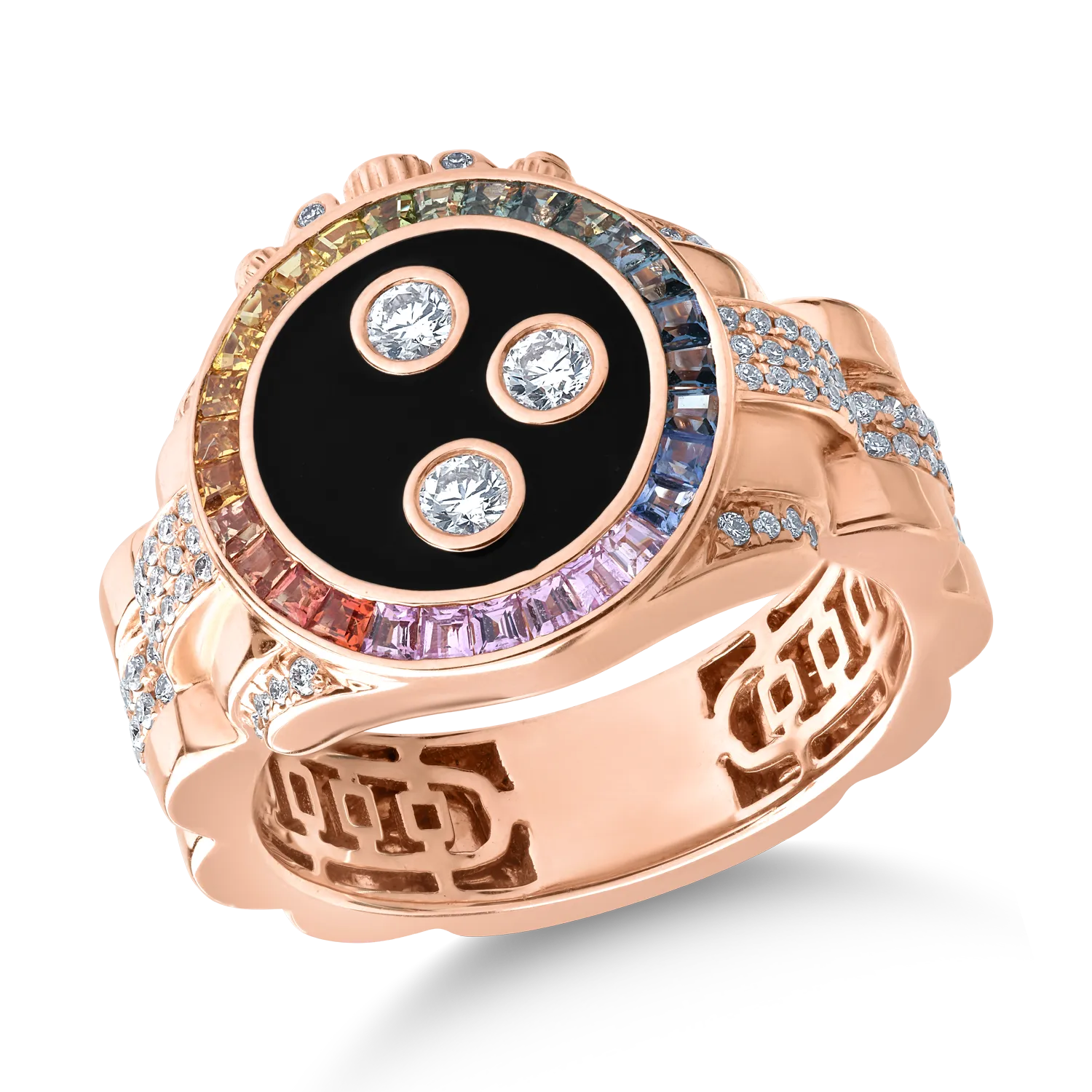 Inel din aur roz cu safire multicolore de 0.69ct si diamante de 0.6ct