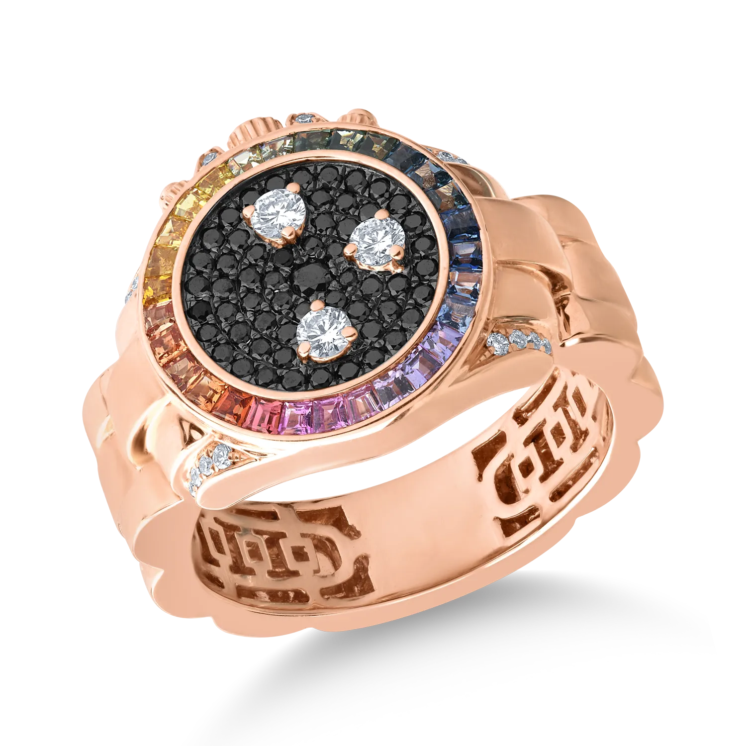 Inel din aur roz cu safire multicolore de 0.71ct si diamante de 0.5ct