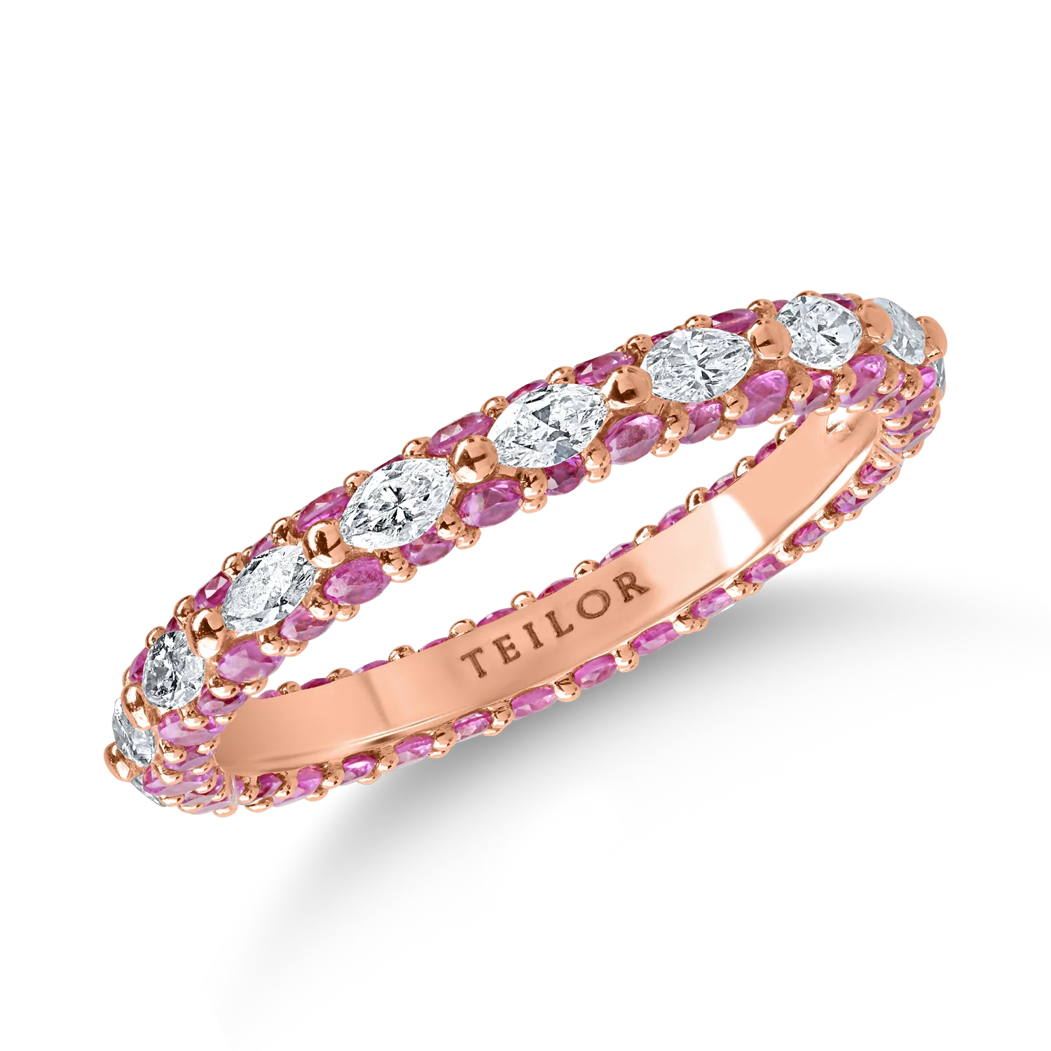 Inel eternity din aur roz cu diamante de 0.6ct si safire roz de 1.3ct 1 Inel eternity din aur roz cu diamante de 0.6ct si safire roz de 1.3ct