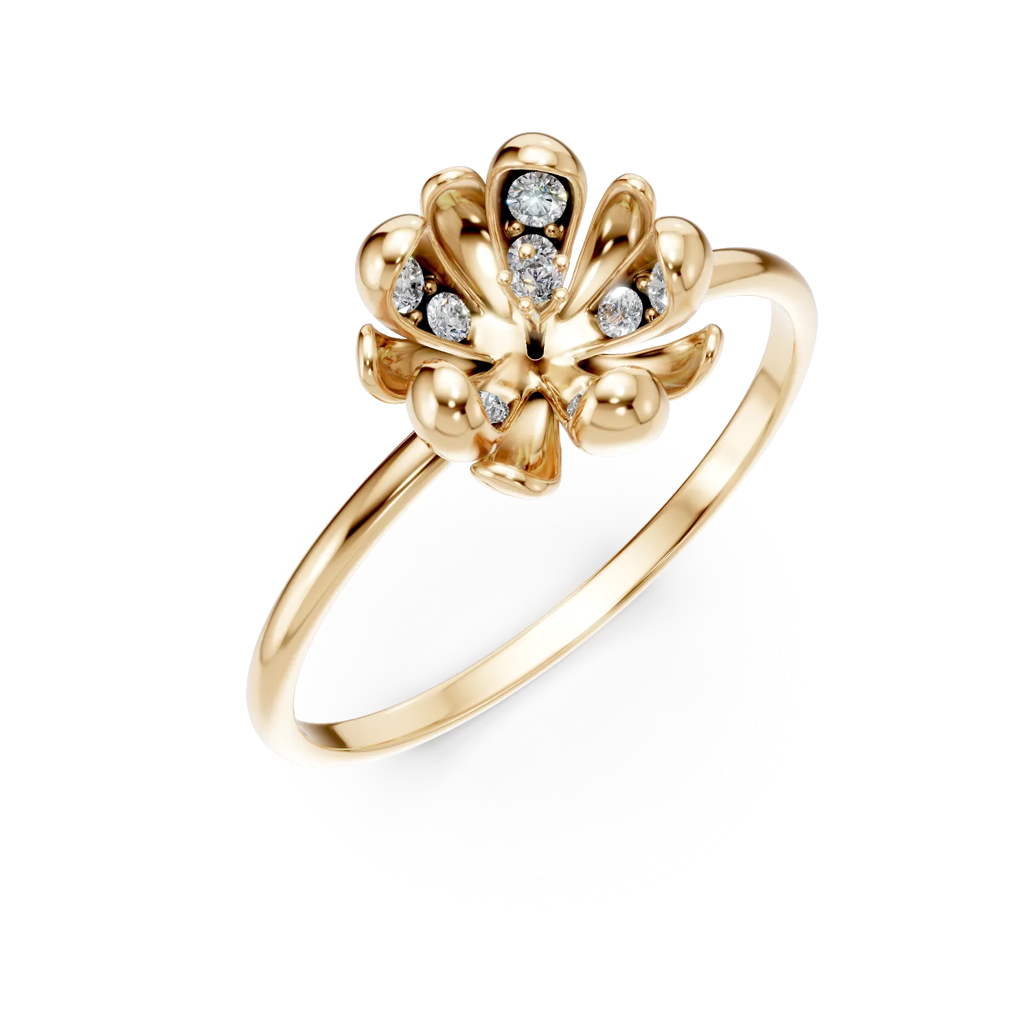 Inel floare de tei din aur galben cu diamante de 0.08ct 1 Inel floare de tei din aur galben cu diamante de 0.08ct