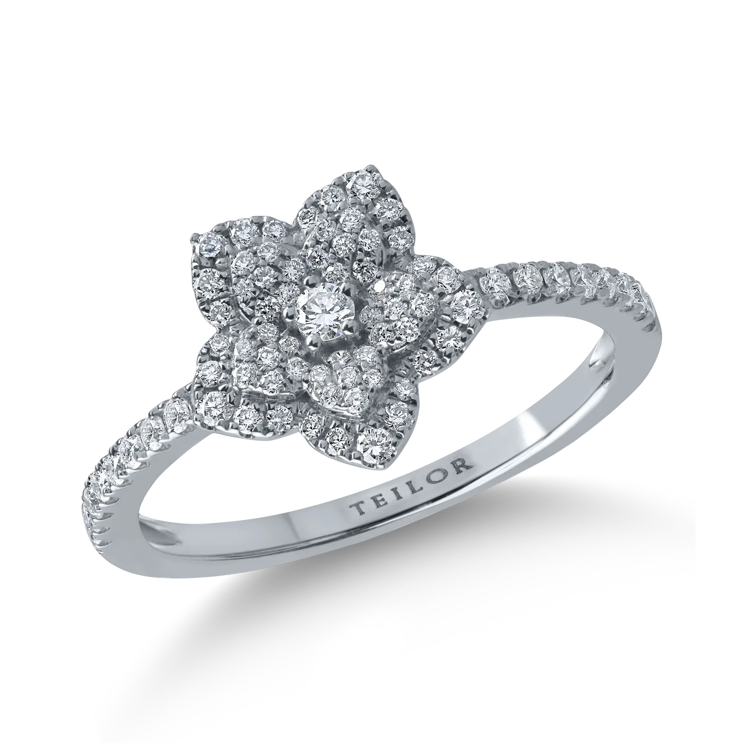 Inel floare din aur alb cu diamante de 0.37ct 1 Inel floare din aur alb cu diamante de 0.37ct