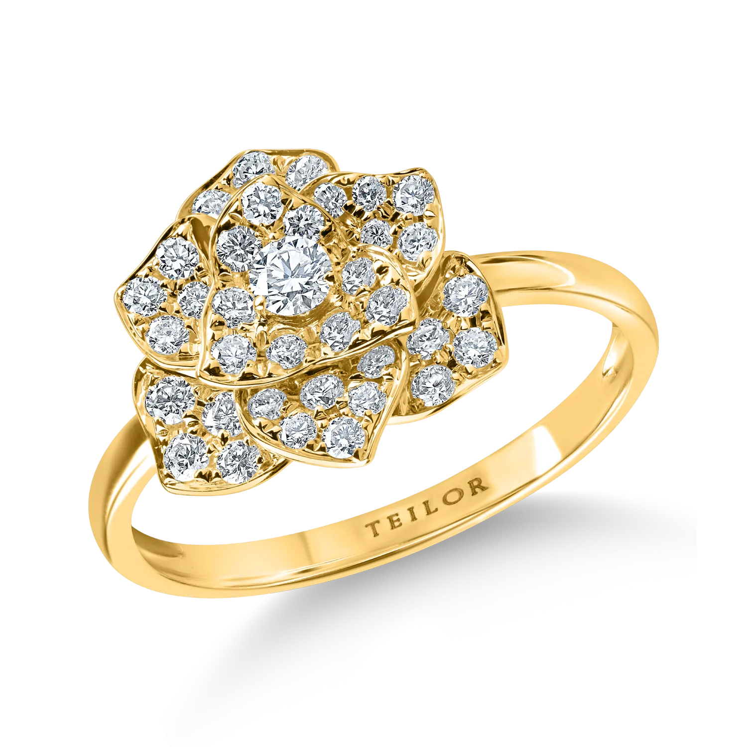Inel floare din aur galben cu diamante de 0.4ct 1 Inel floare din aur galben cu diamante de 0.4ct