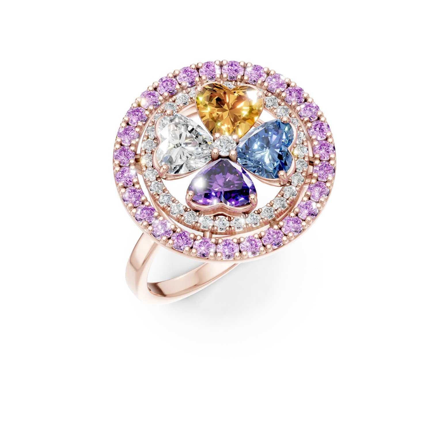 Inel floare din aur roz cu pietre pretioase si semipretioase de 2.8ct 1 Inel floare din aur roz cu pietre pretioase si semipretioase de 2.8ct
