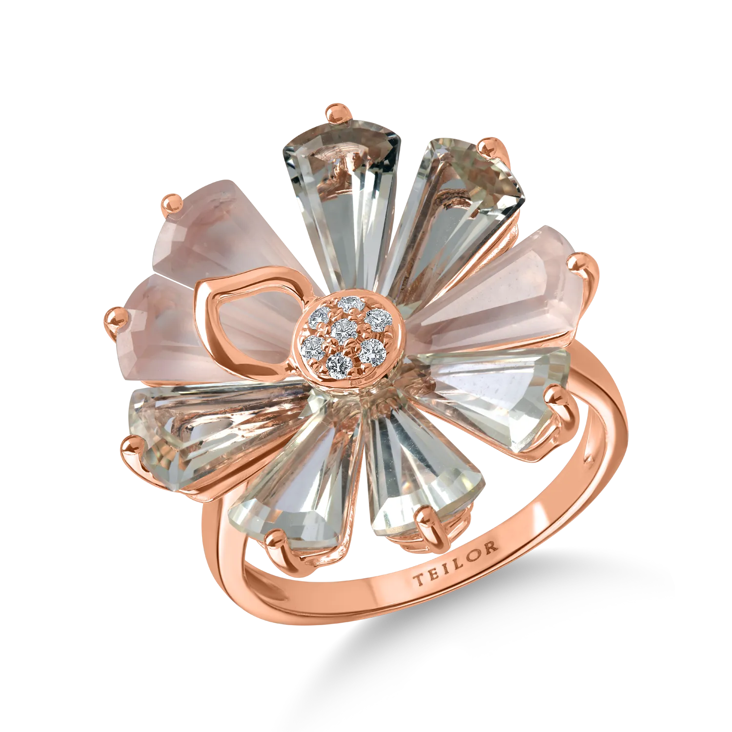 Inel floare din aur roz cu pietre pretioase si semipretioase de 6.5ct 1 Inel floare din aur roz cu pietre pretioase si semipretioase de 6.5ct
