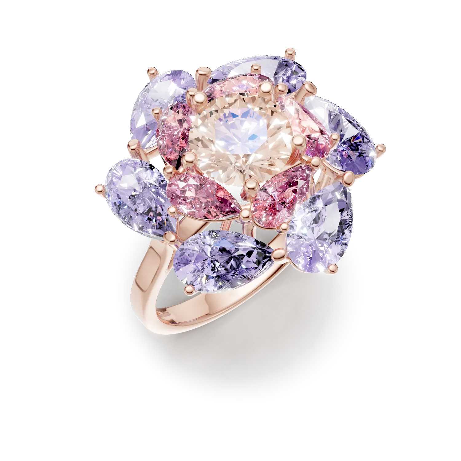 Inel floare din aur roz cu pietre semipretioase de 6.07ct 1 Inel floare din aur roz cu pietre semipretioase de 6.07ct