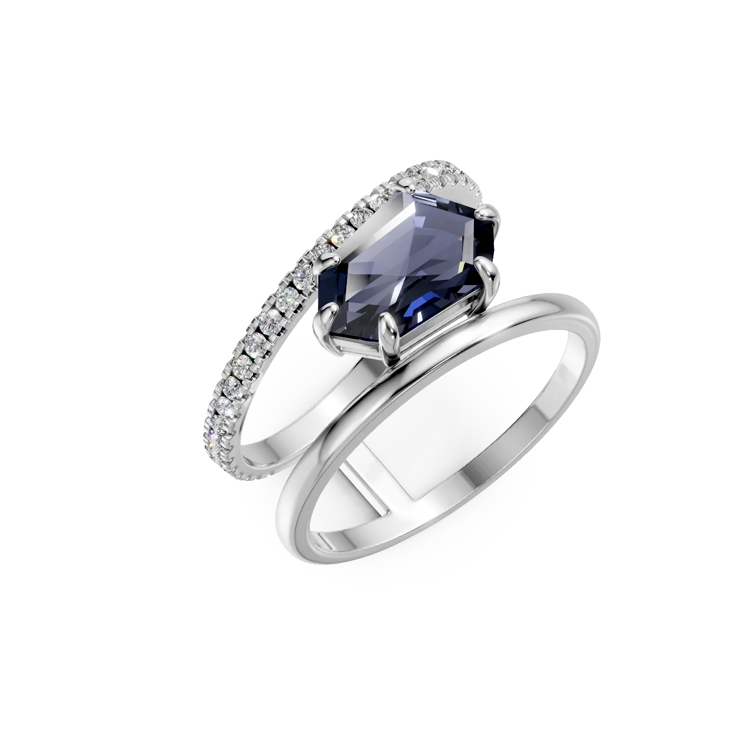Inel geometric din aur alb cu topaz london blue de 2.1ct si diamante de 0.3ct 1 Inel geometric din aur alb cu topaz london blue de 2.1ct si diamante de 0.3ct