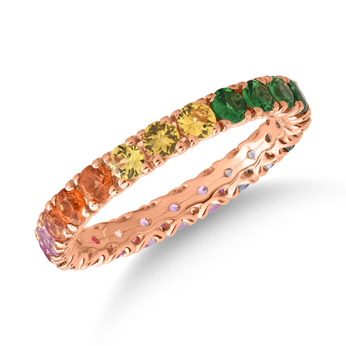 Inel eternity din aur roz cu safire multicolore de 1.75ct