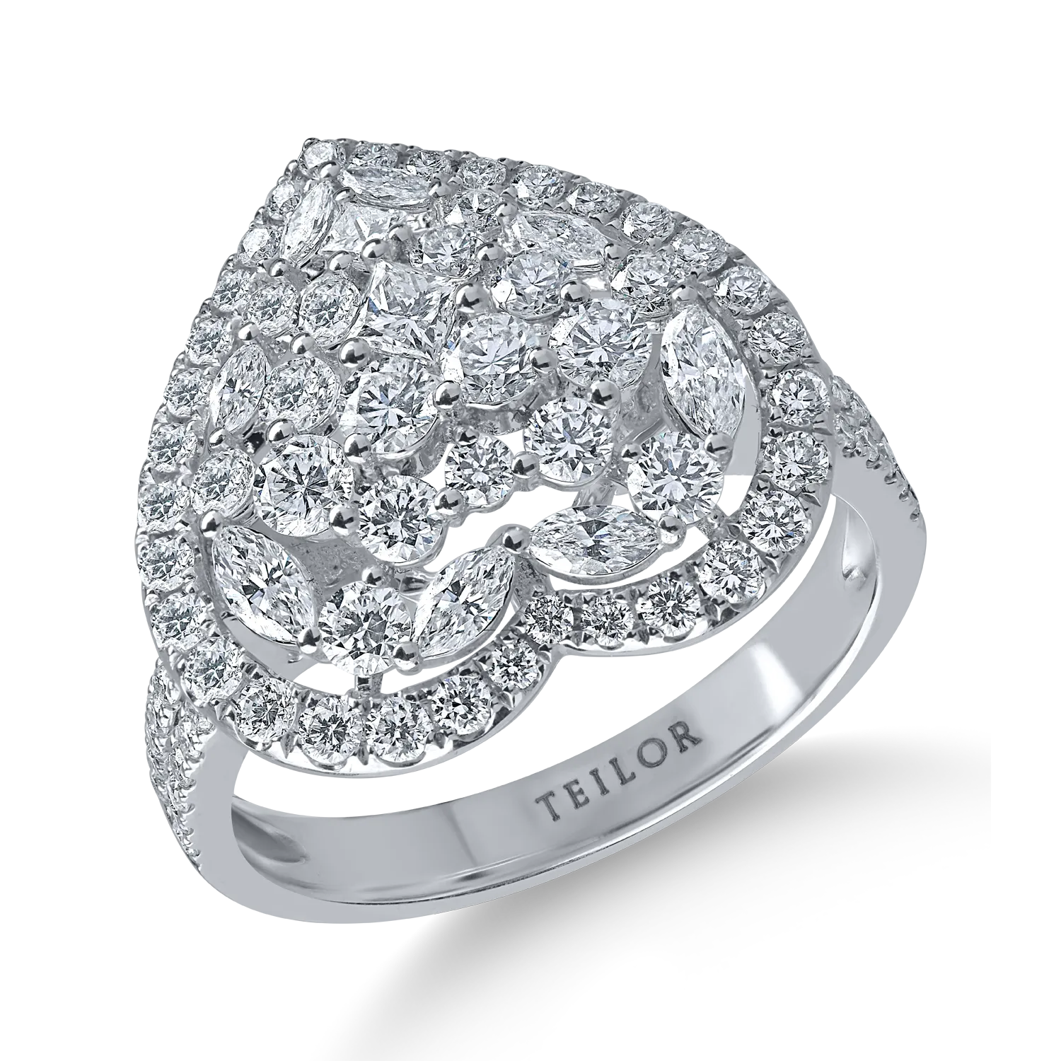 Inel inima din aur alb cu diamante princess, marquise si rotunde de 1.6ct 1 Inel inima din aur alb cu diamante princess, marquise si rotunde de 1.6ct