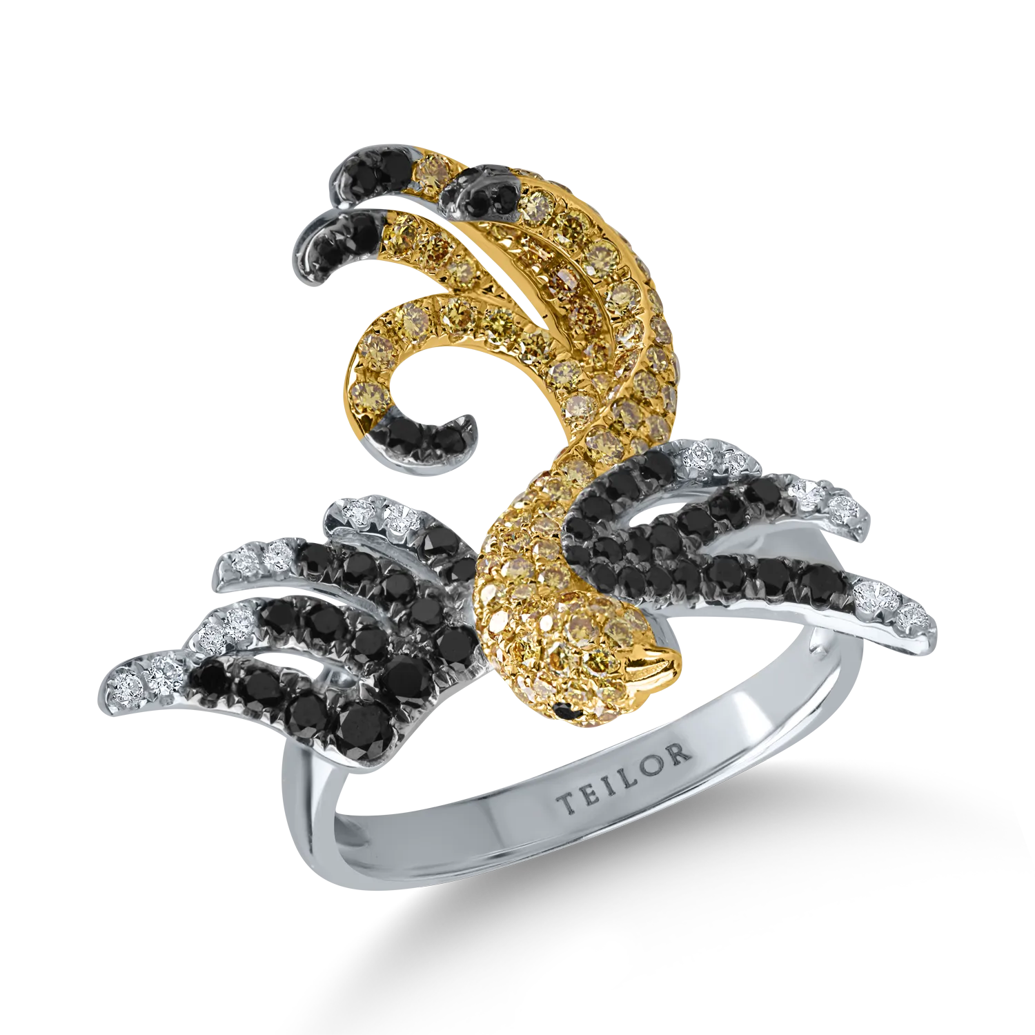 Inel pasare din aur alb-galben cu diamante de 1ct 1 Inel pasare din aur alb-galben cu diamante de 1ct