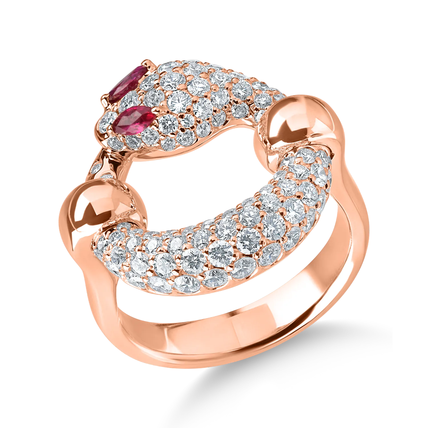 Inel sarpe din aur roz cu rubine marquise de 0.1ct si diamante de 1.3ct 1 Inel sarpe din aur roz cu rubine marquise de 0.1ct si diamante de 1.3ct