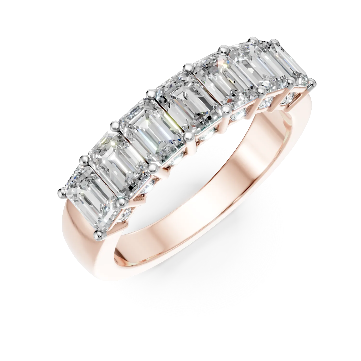 Inel semi eternity Leon din aur roz cu diamante emerald si rotunde de 1.5ct create in laborator