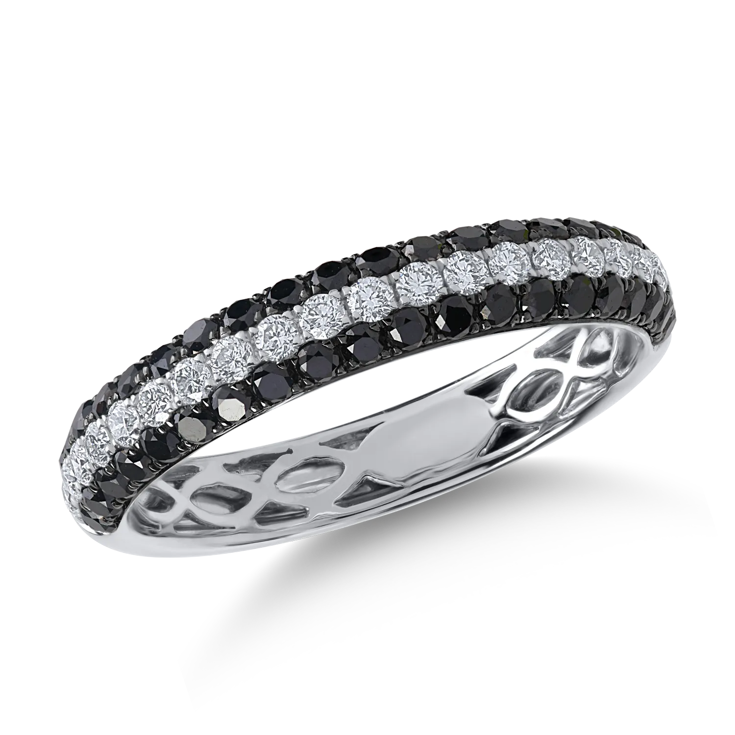Inel semi eternity din aur alb cu diamante incolore si negre de 0.8ct 1 Inel semi eternity din aur alb cu diamante incolore si negre de 0.8ct
